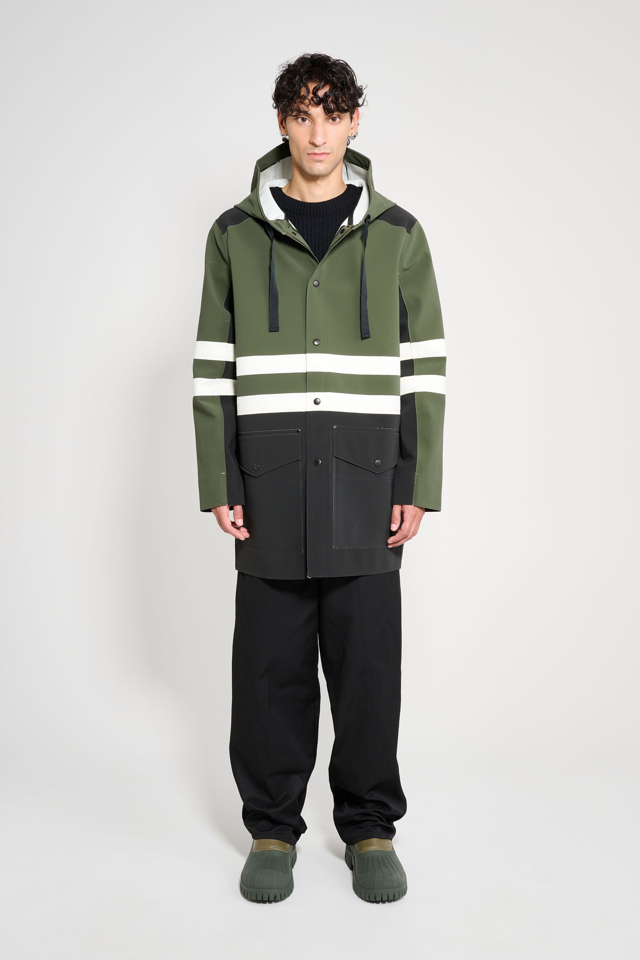 stutterheim nockeby raincoat black/green/white men jackets raincoats