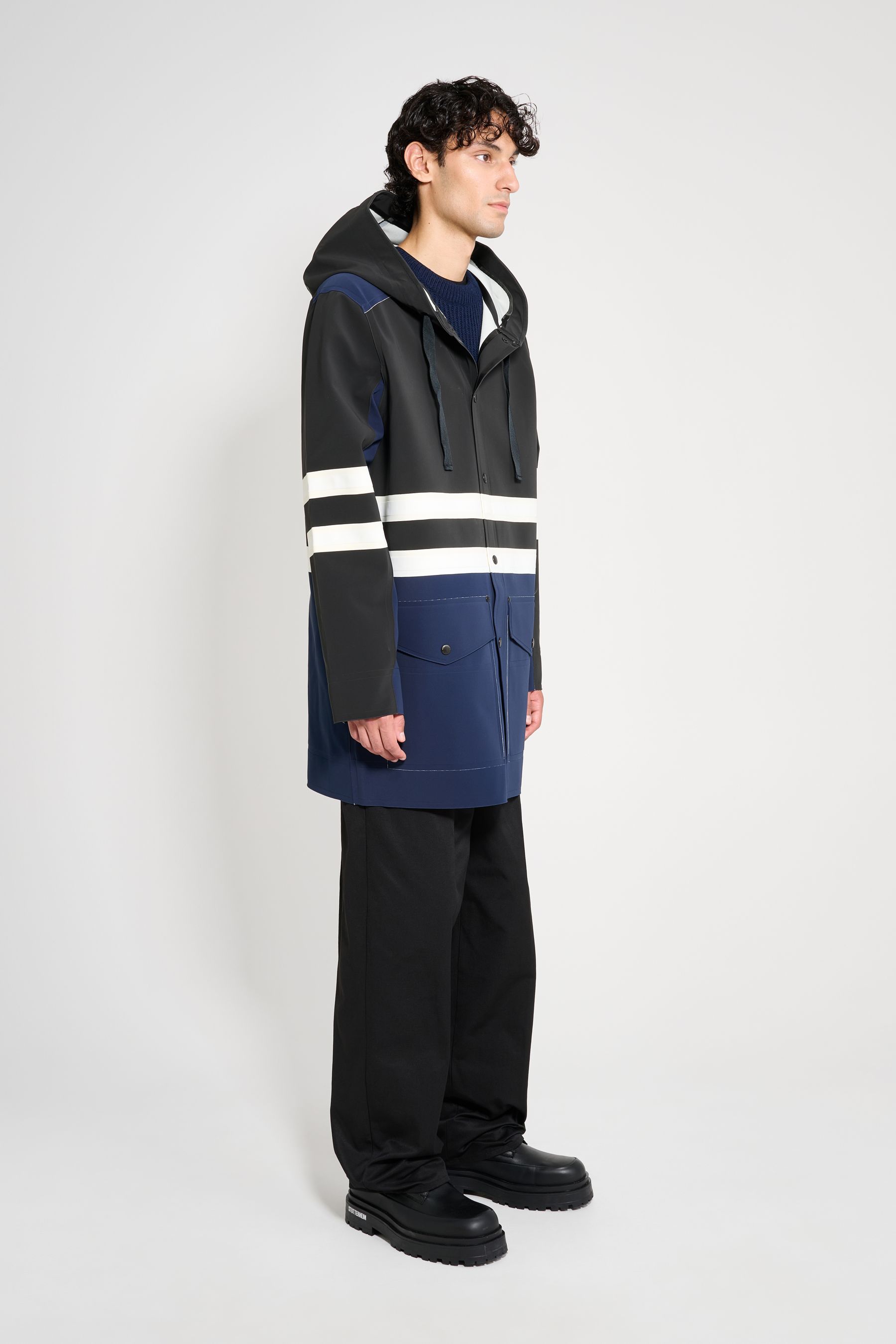 stutterheim nockeby raincoat black/navy/white men jackets raincoats