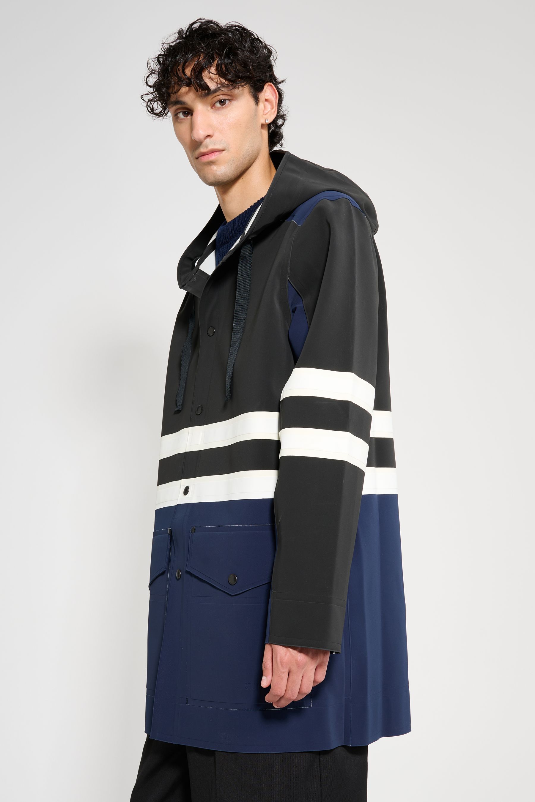 stutterheim nockeby raincoat black/navy/white men jackets raincoats