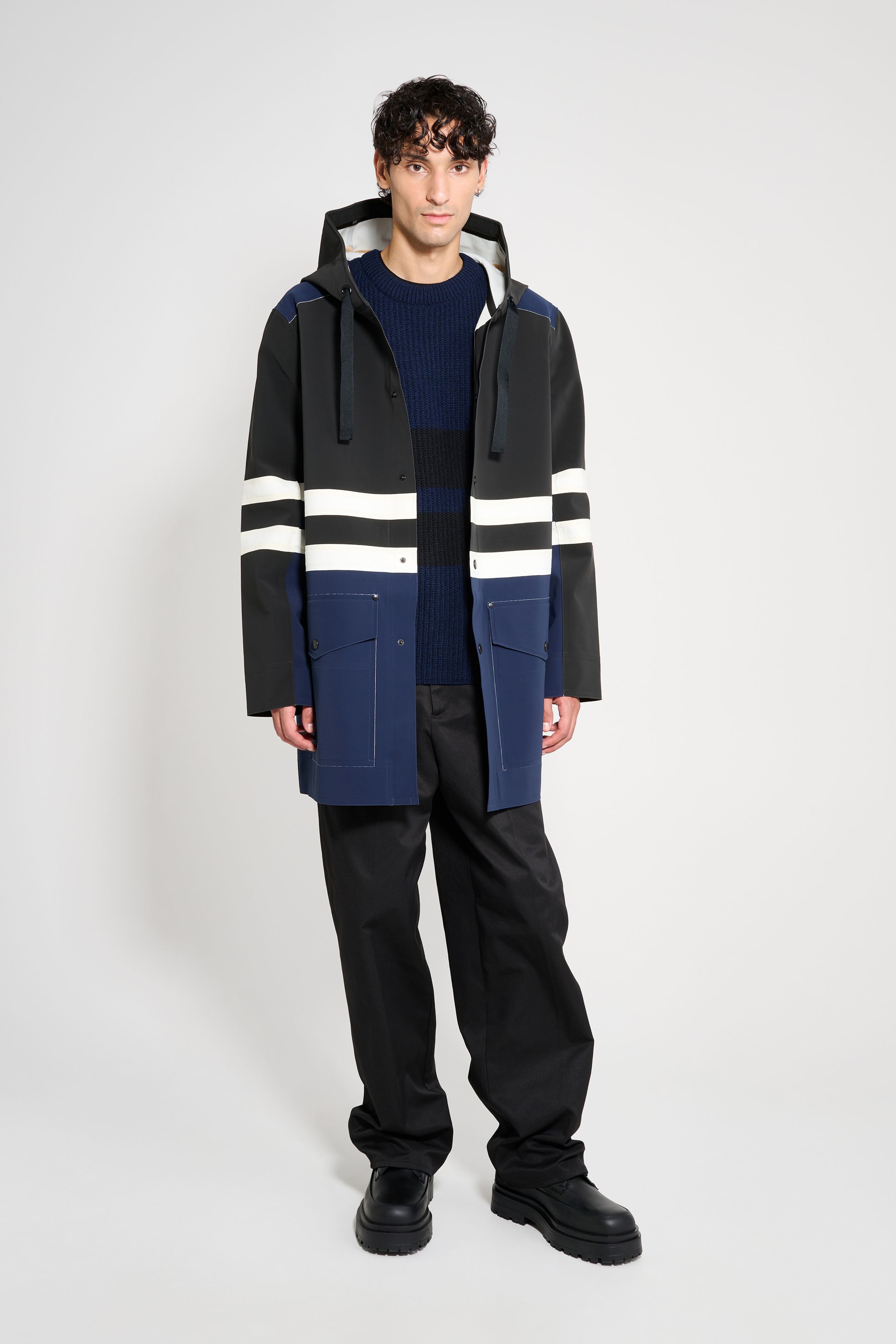 stutterheim nockeby raincoat black/navy/white men jackets raincoats