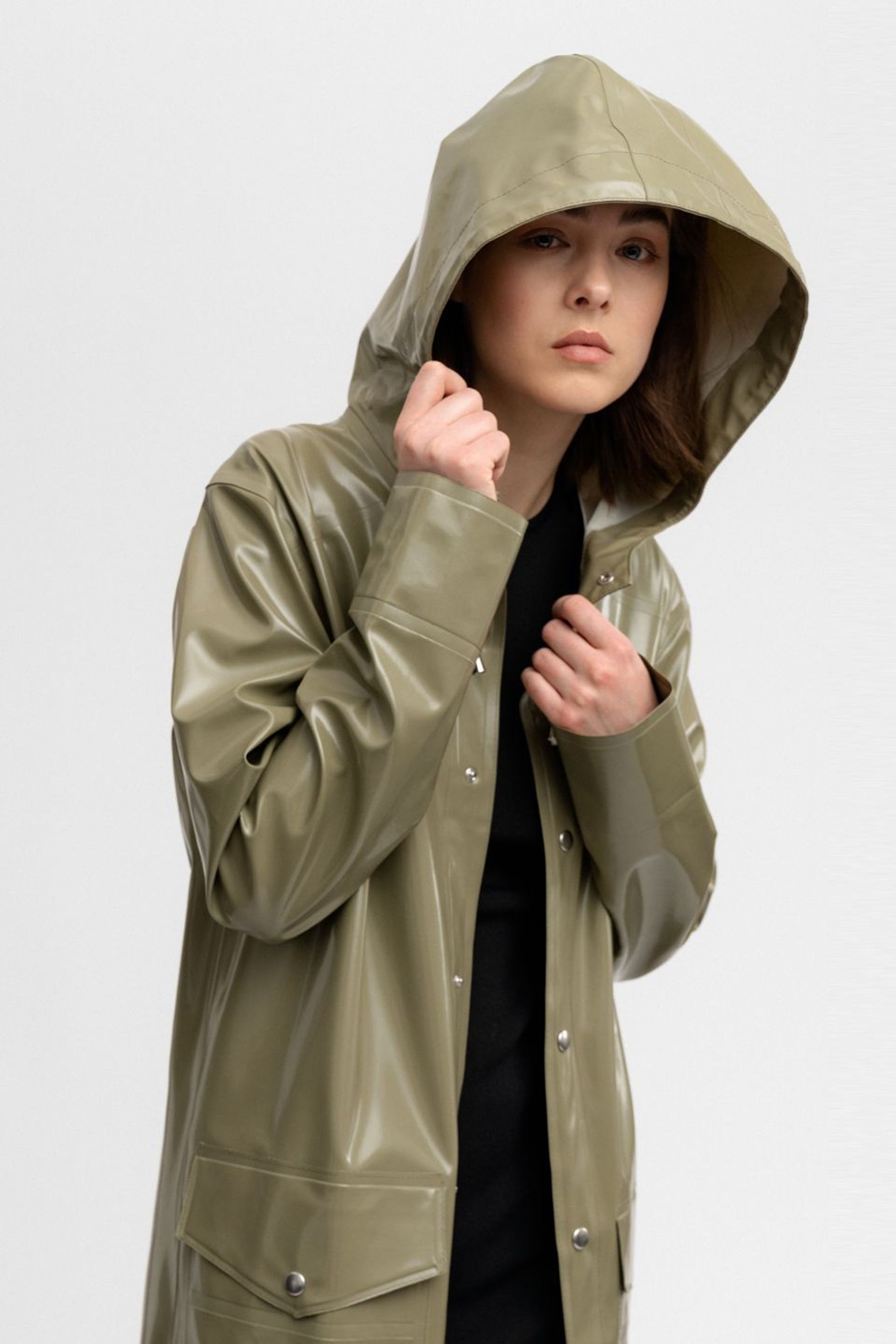 stutterheim nolby opal long raincoat aloe women jackets raincoats