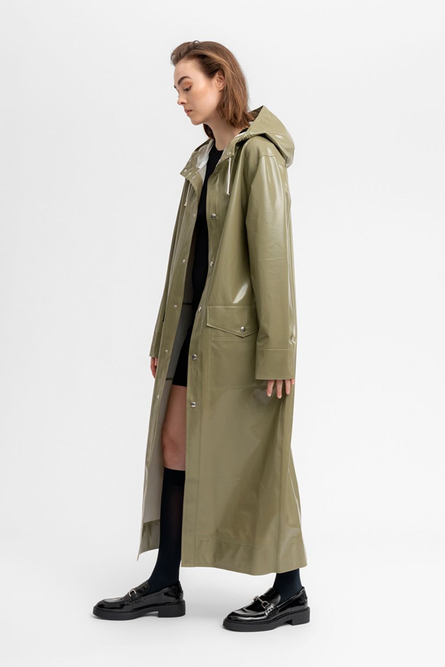 stutterheim nolby opal long raincoat aloe women jackets raincoats