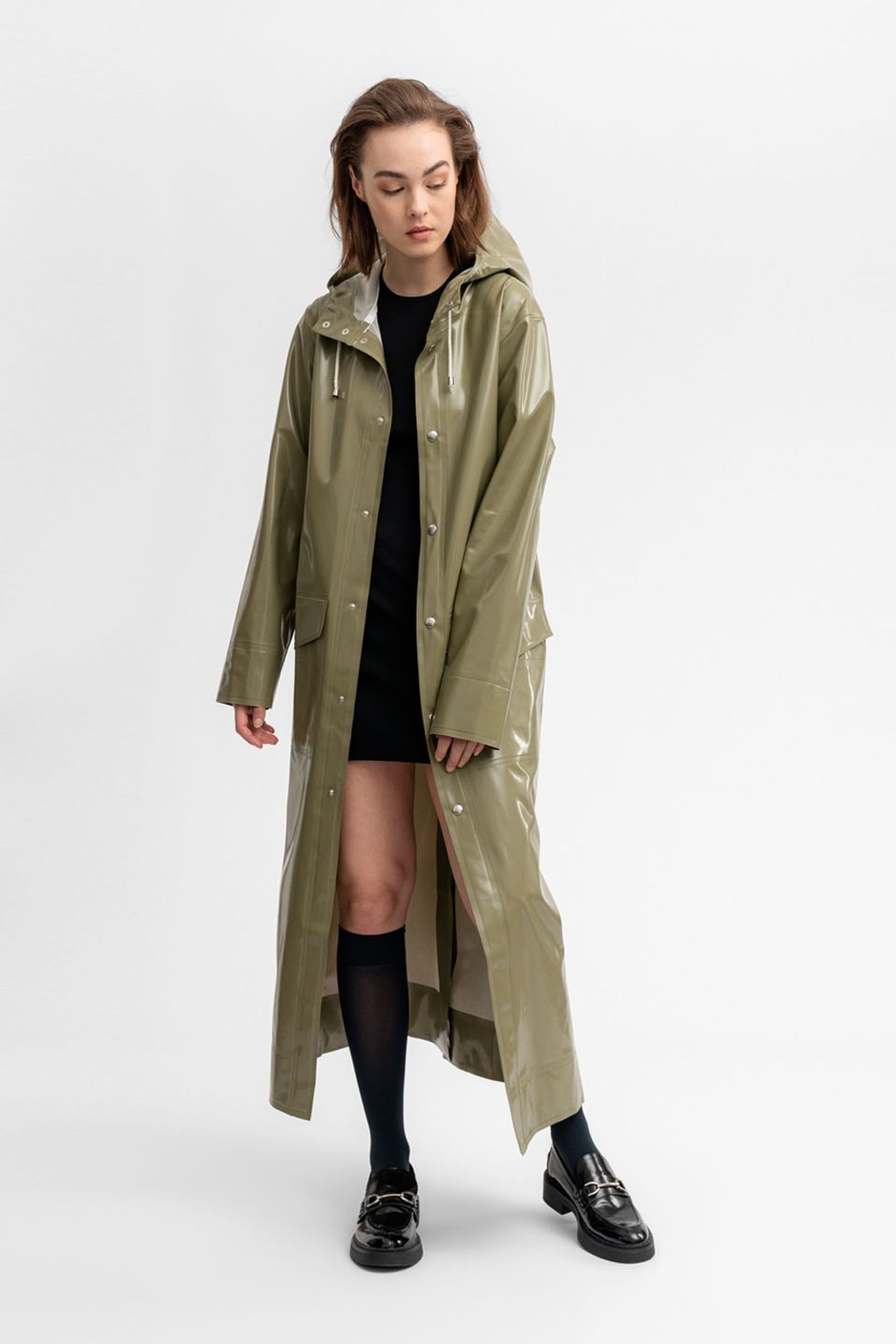 stutterheim nolby opal long raincoat aloe women jackets raincoats