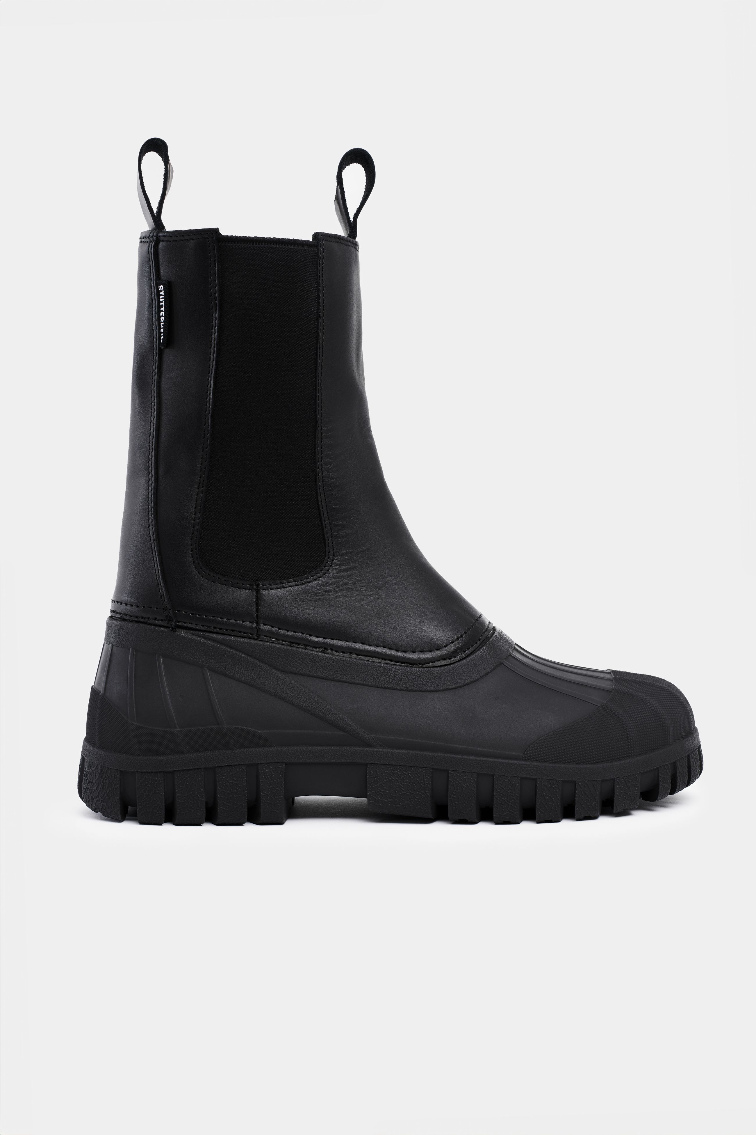 stutterheim patrol boot shaft leather black footwear leather-boots