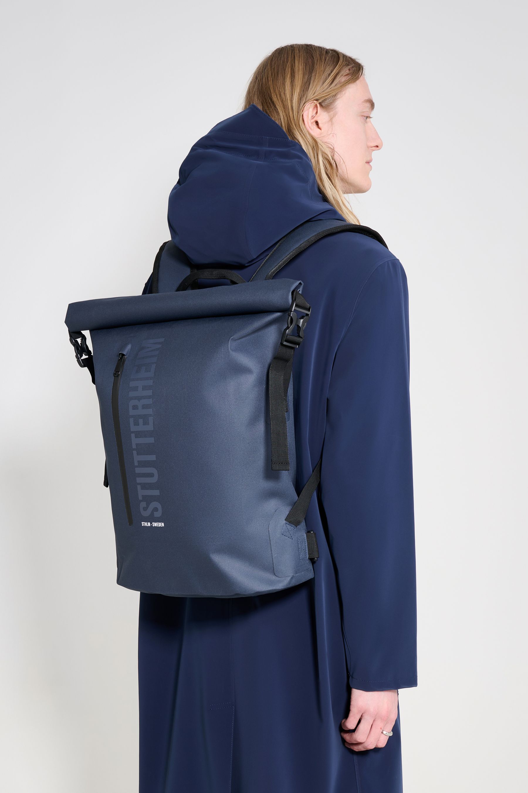 stutterheim rain rolltop 25l backpack navy accessories bags backpacks