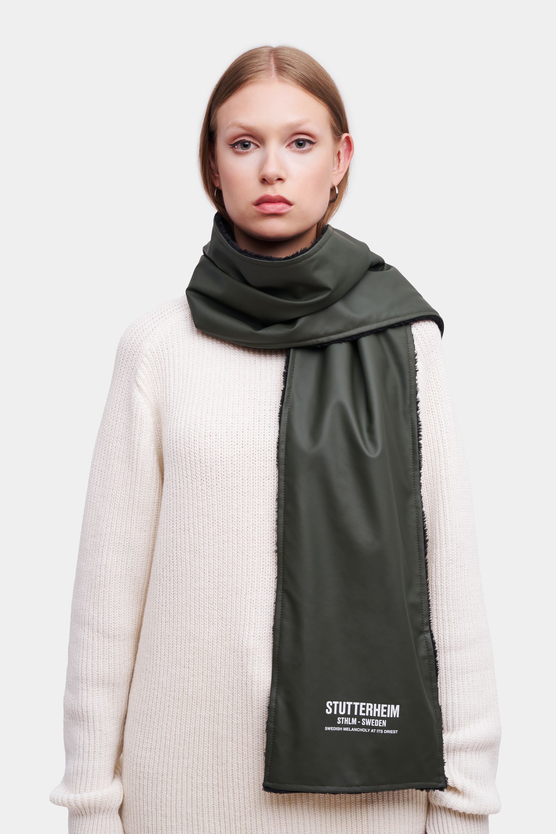 stutterheim rain scarf green accessories hats-and-scarves scarves