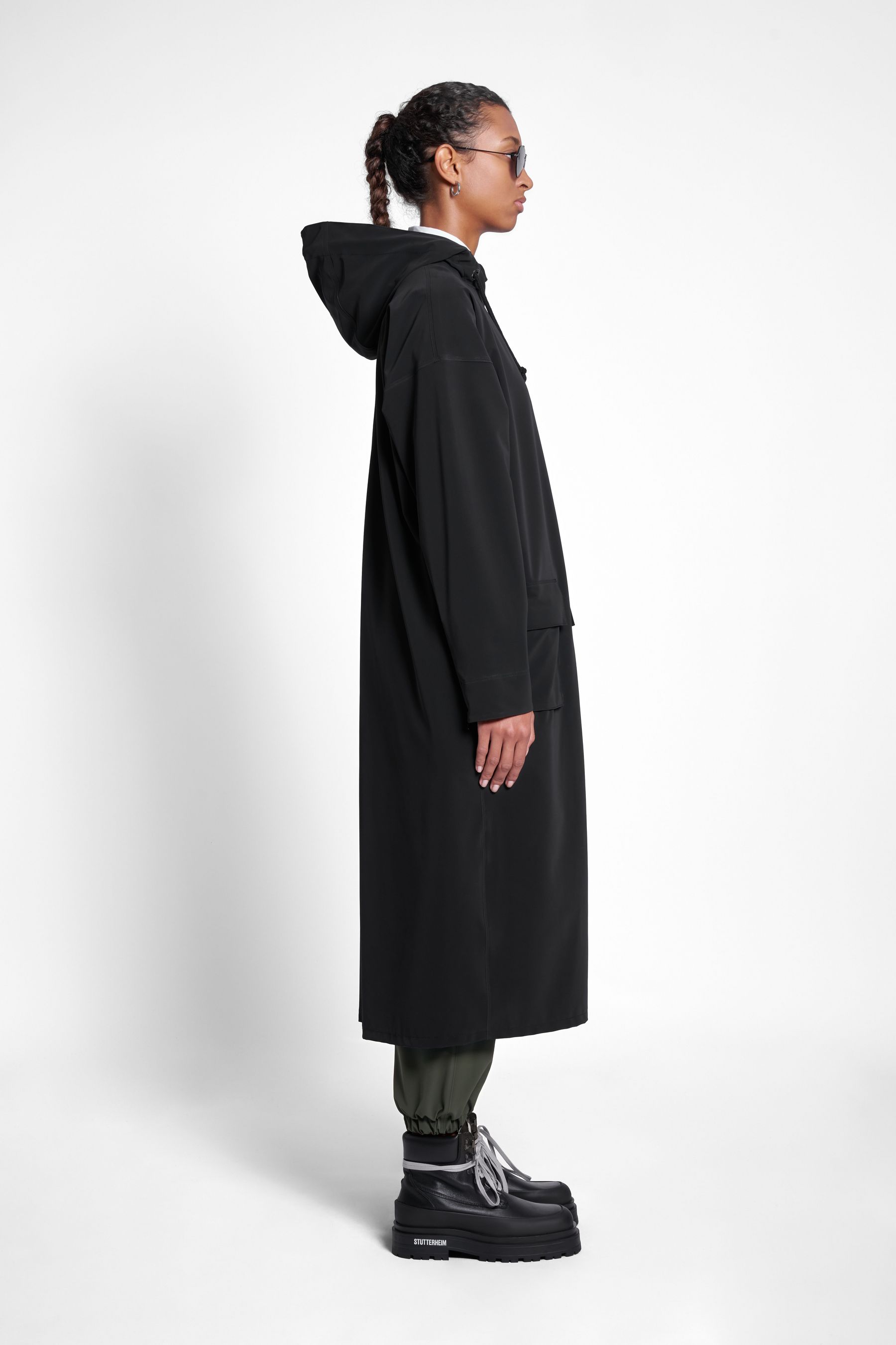 stutterheim sandviken long matte zip raincoat black women jackets raincoats