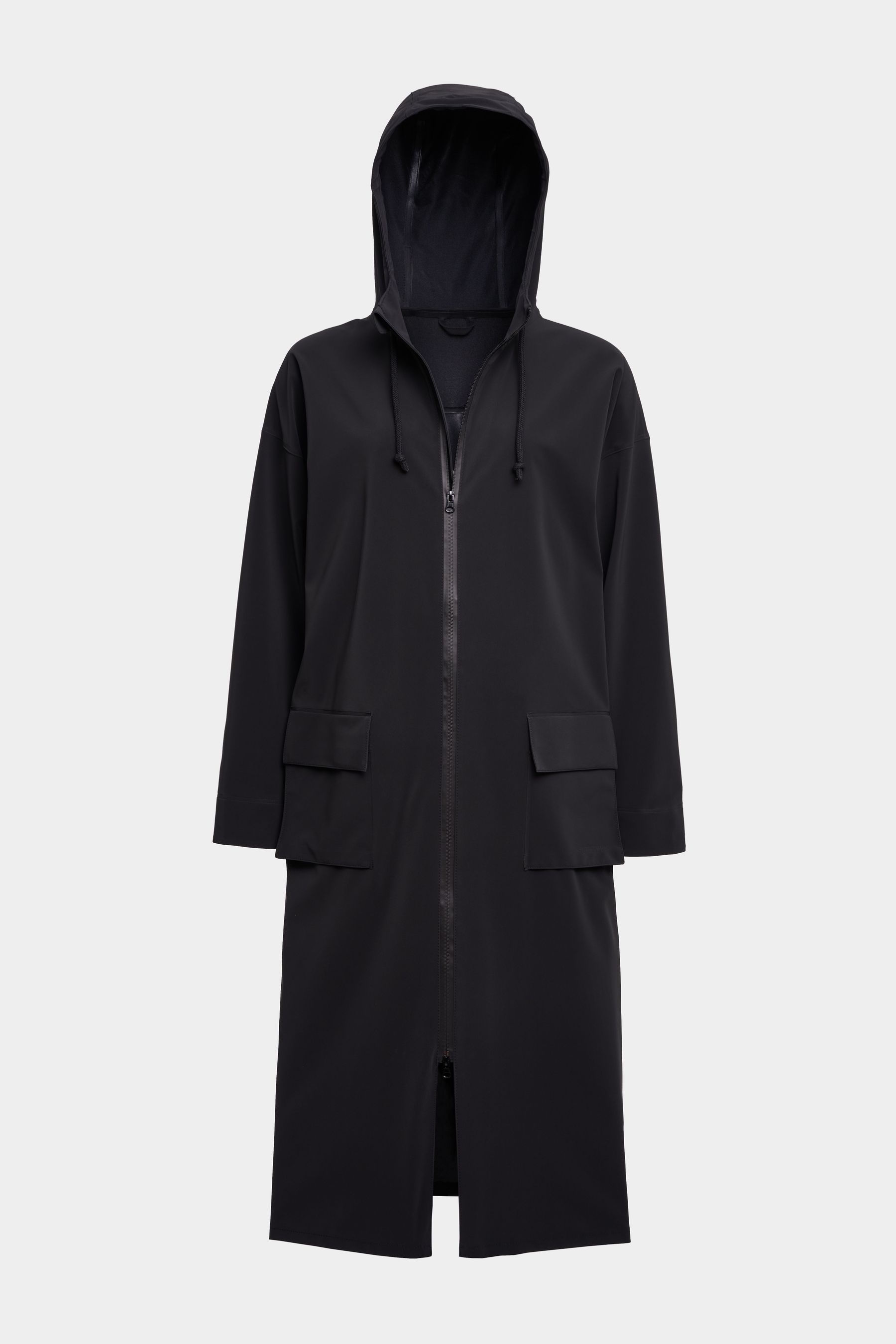 stutterheim sandviken long matte zip raincoat black women jackets raincoats