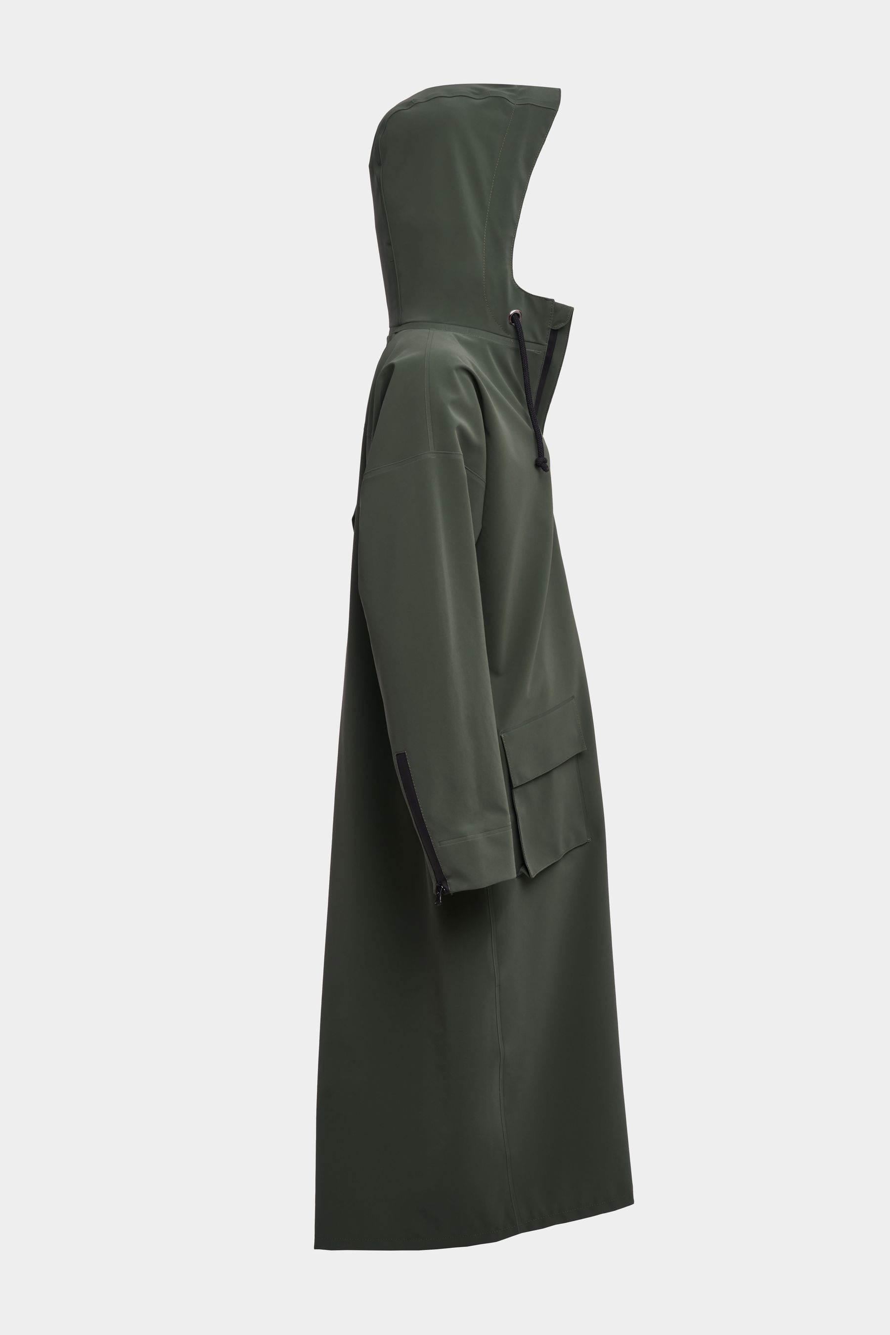 stutterheim sandviken long matte zip raincoat green women jackets long-raincoats