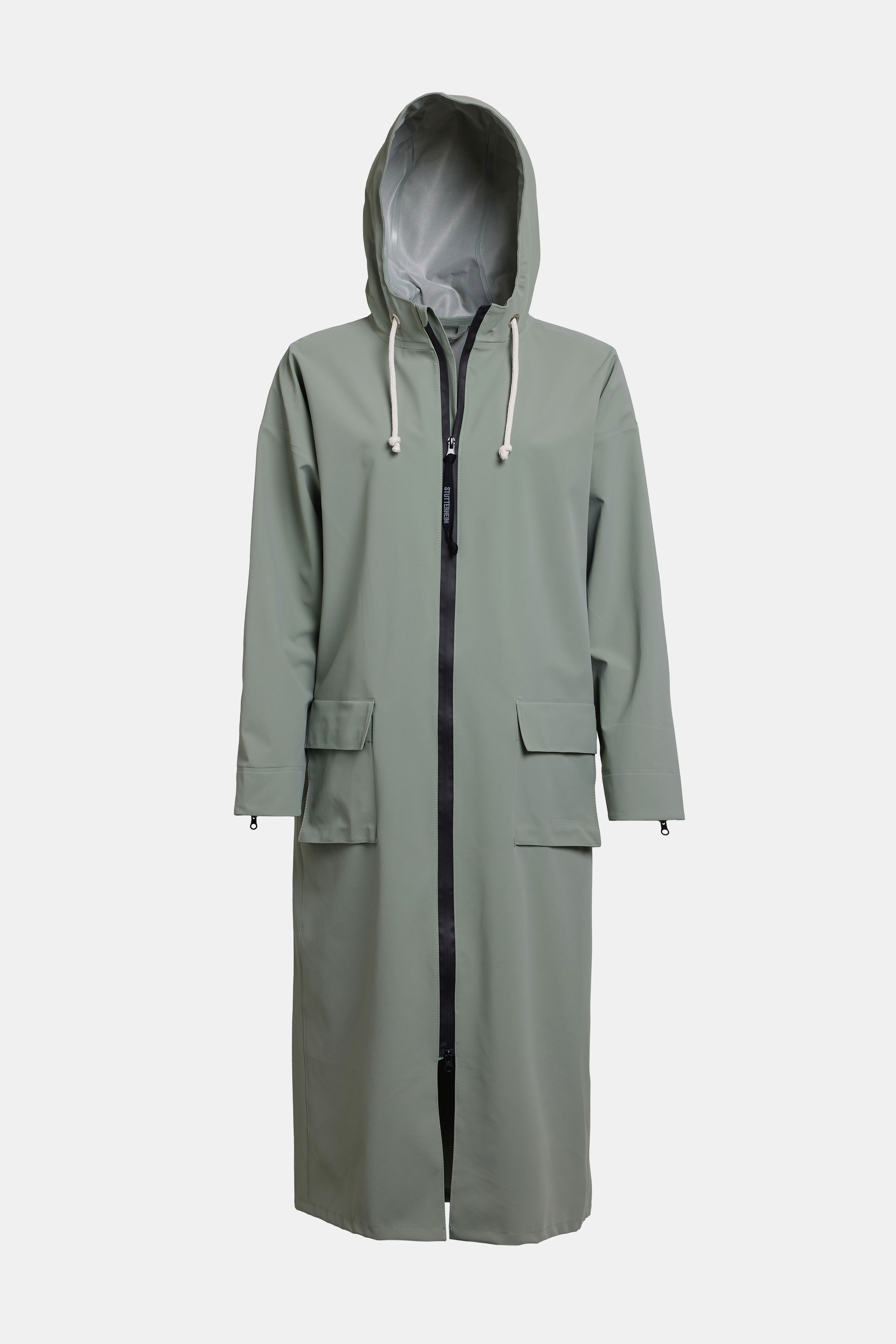 Stutterheim Sandviken Long Zip Matte Raincoat In Comet