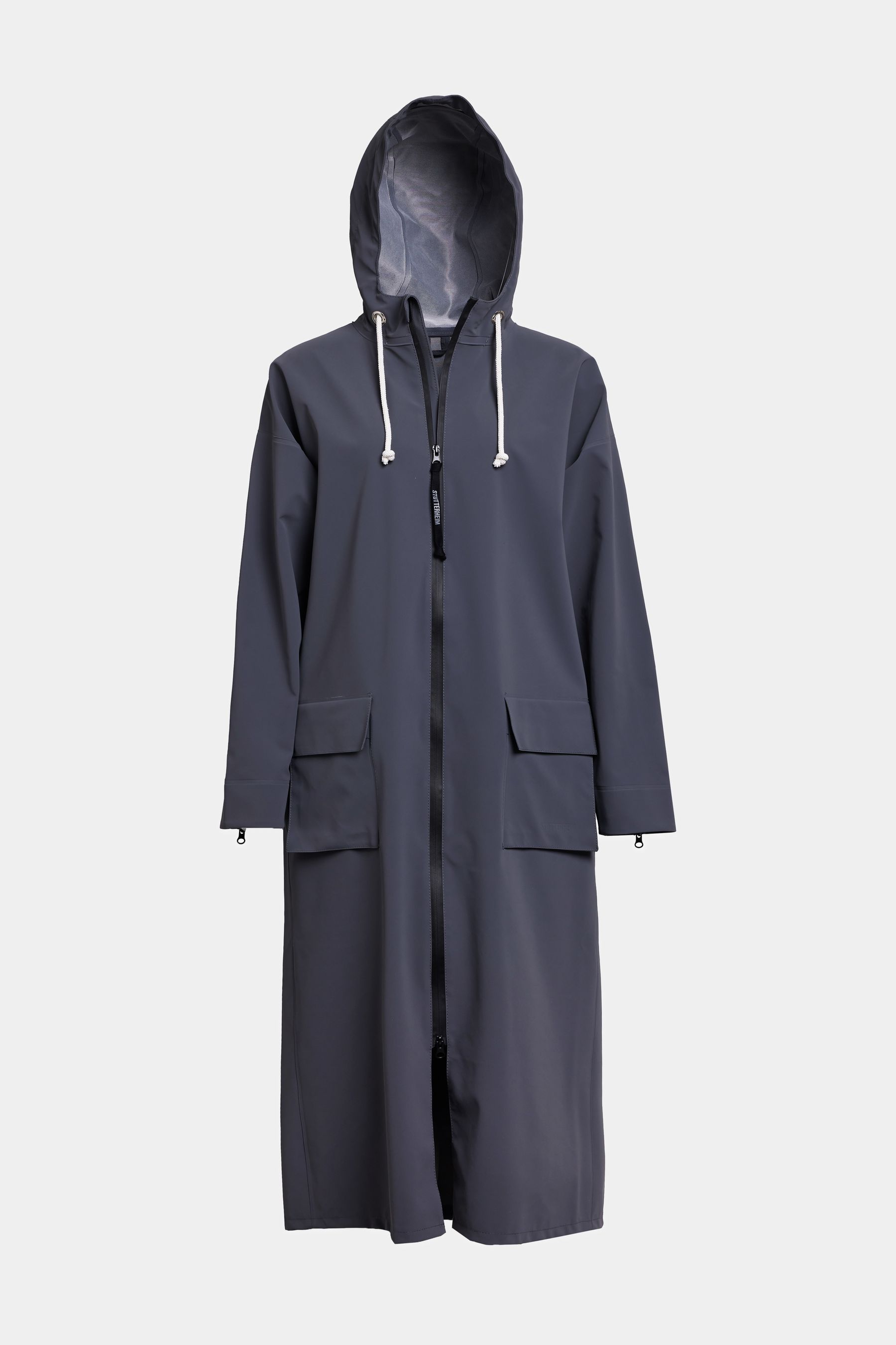 stutterheim sandviken long zip matte raincoat metal women jackets long-raincoats