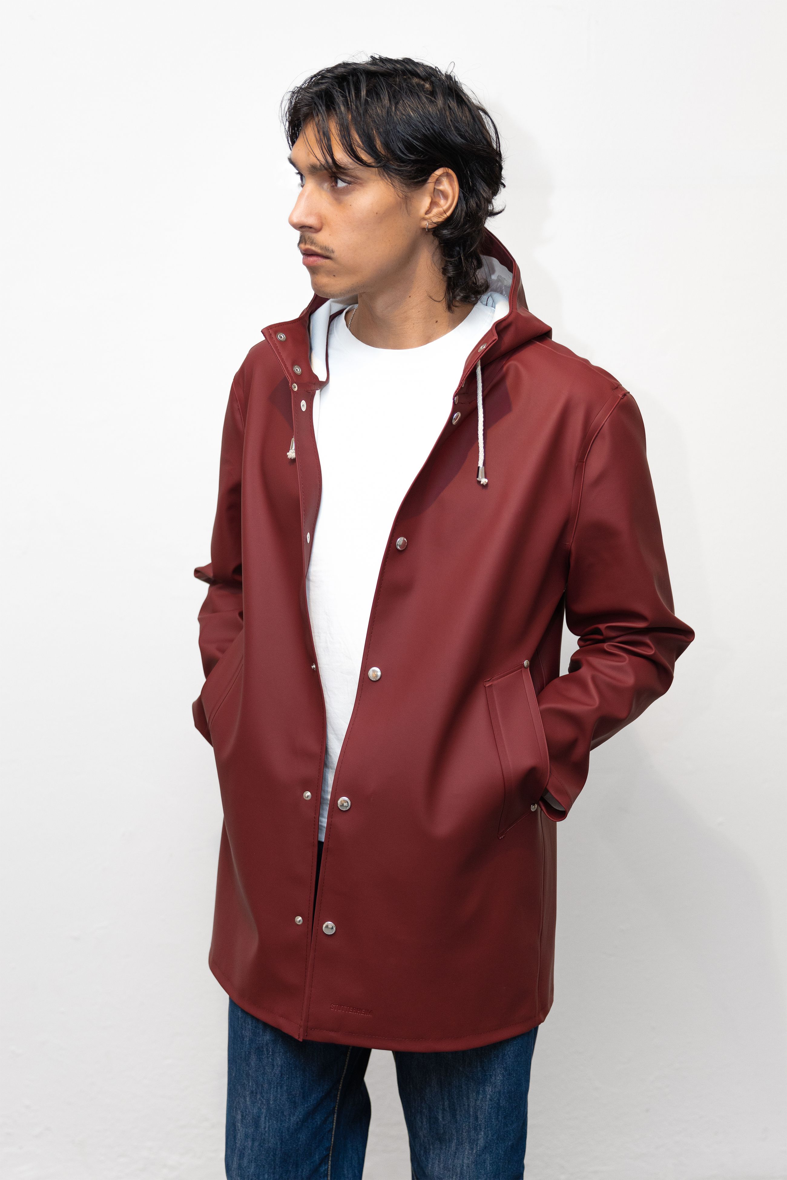 stutterheim stockholm raincoat burgundy men jackets