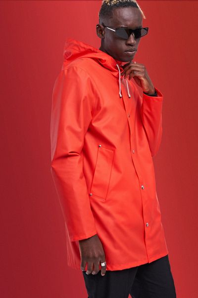 STUTTERHEIM フード付きレインコート - L / Red men's Stockholm Lightweight Raincoat Fade Red | STUTTERHEIM US