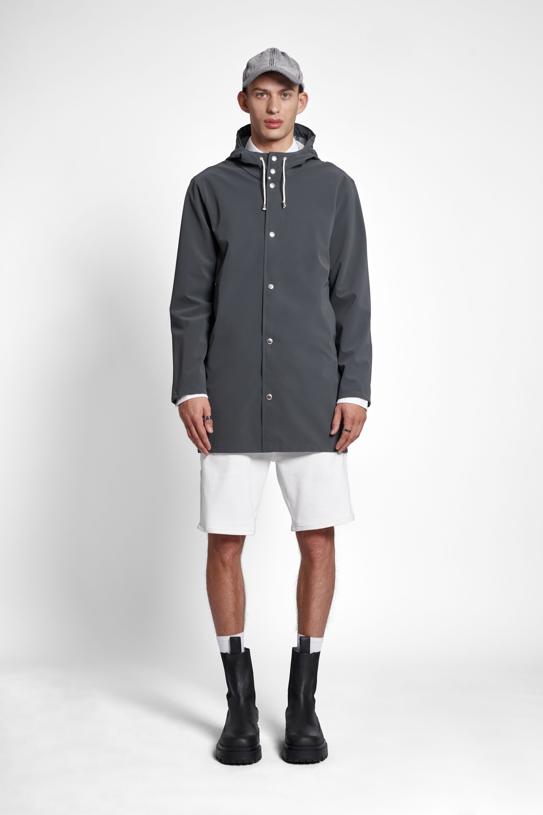 stutterheim stockholm lightweight matte raincoat charcoal men jackets raincoats