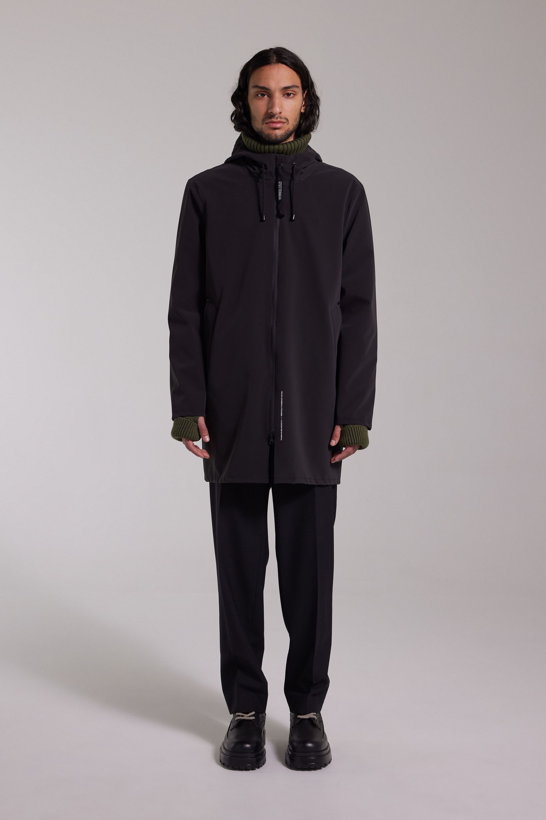 stutterheim stockholm lightweight matte zip raincoat black men jackets raincoats
