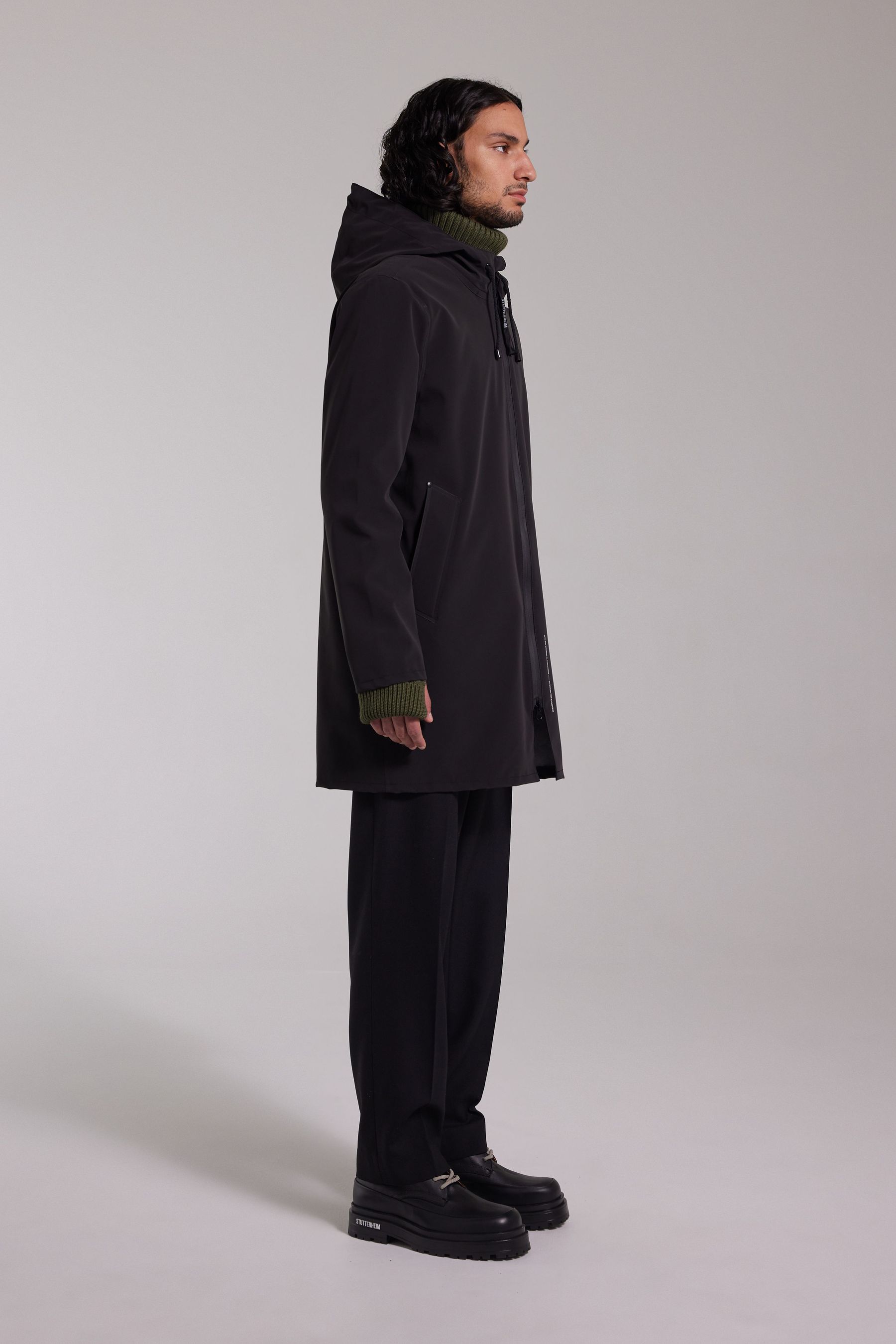 stutterheim stockholm lightweight matte zip raincoat black men jackets raincoats