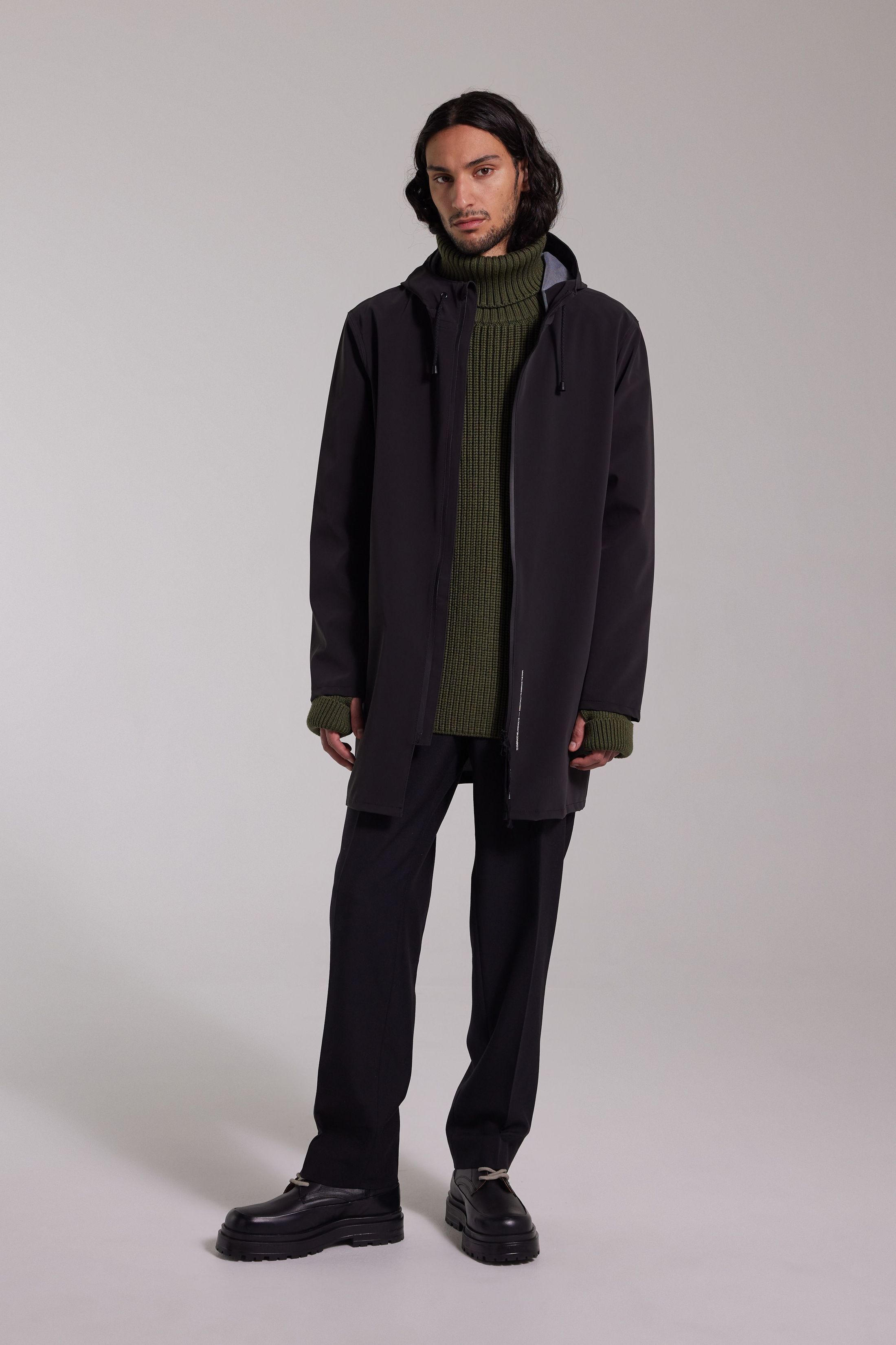 stutterheim stockholm lightweight matte zip raincoat black men jackets raincoats