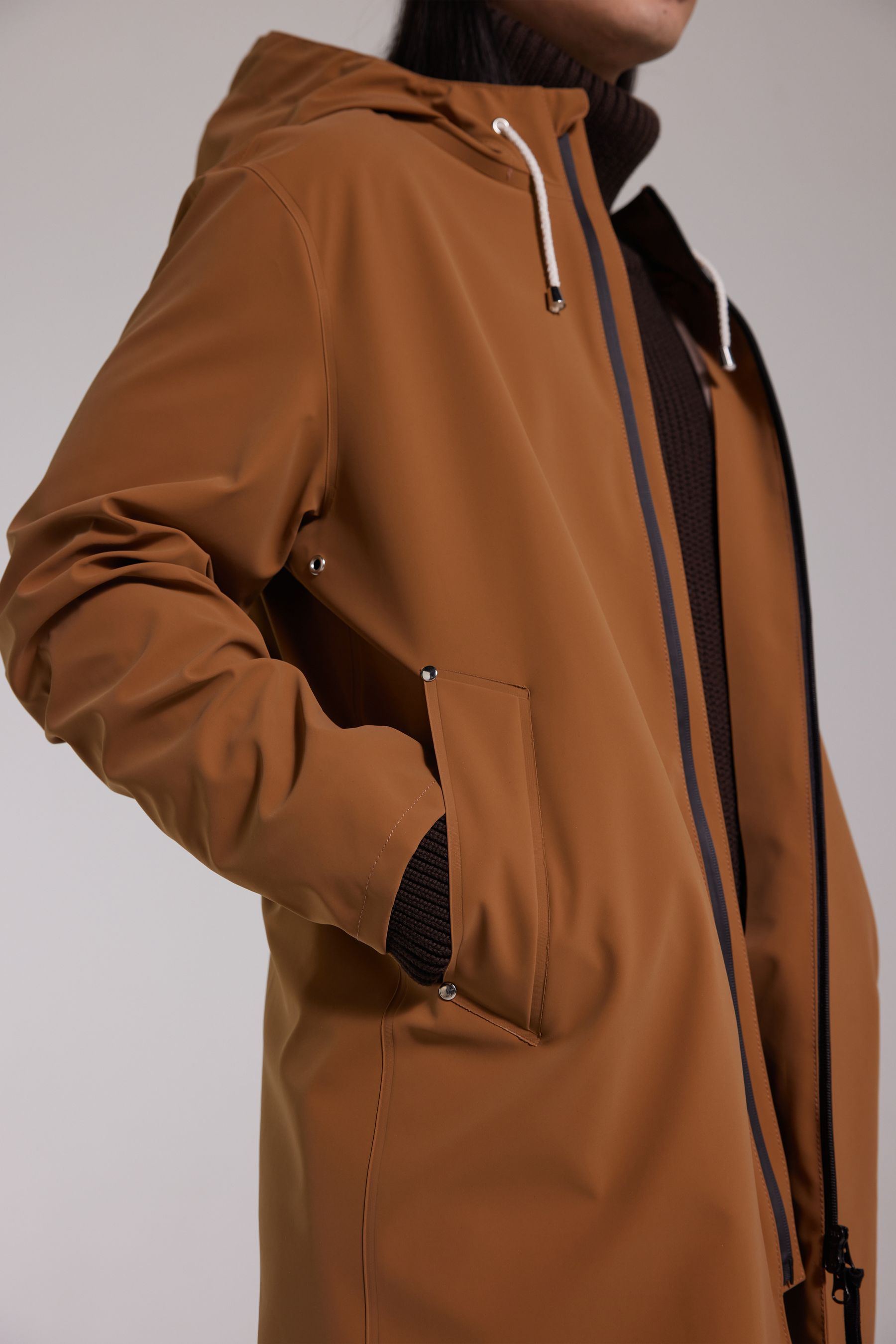 stutterheim stockholm lightweight zip matte raincoat cognac men jackets raincoats