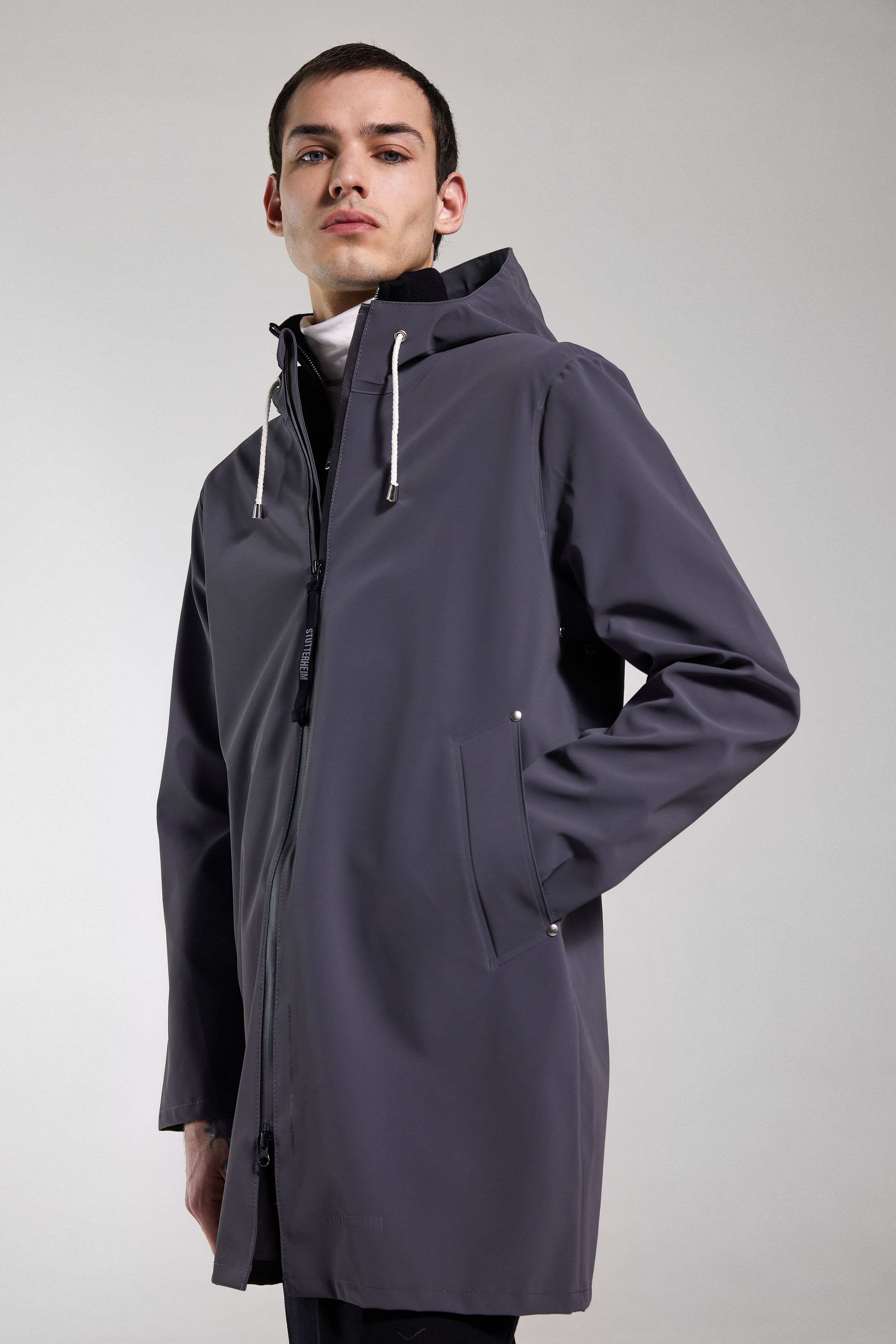 Stutterheim Stockholm Lightweight Zip Matte Raincoat In Black