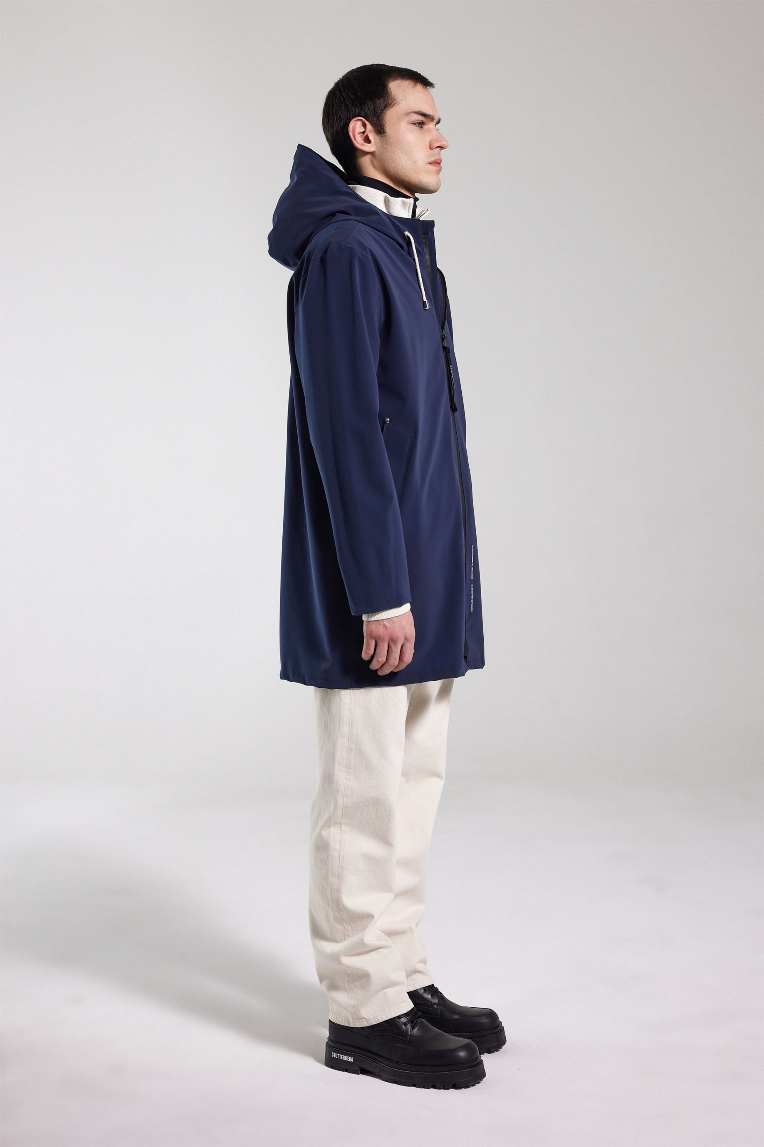 Stutterheim Stockholm Lightweight Zip Matte Raincoat In Blue