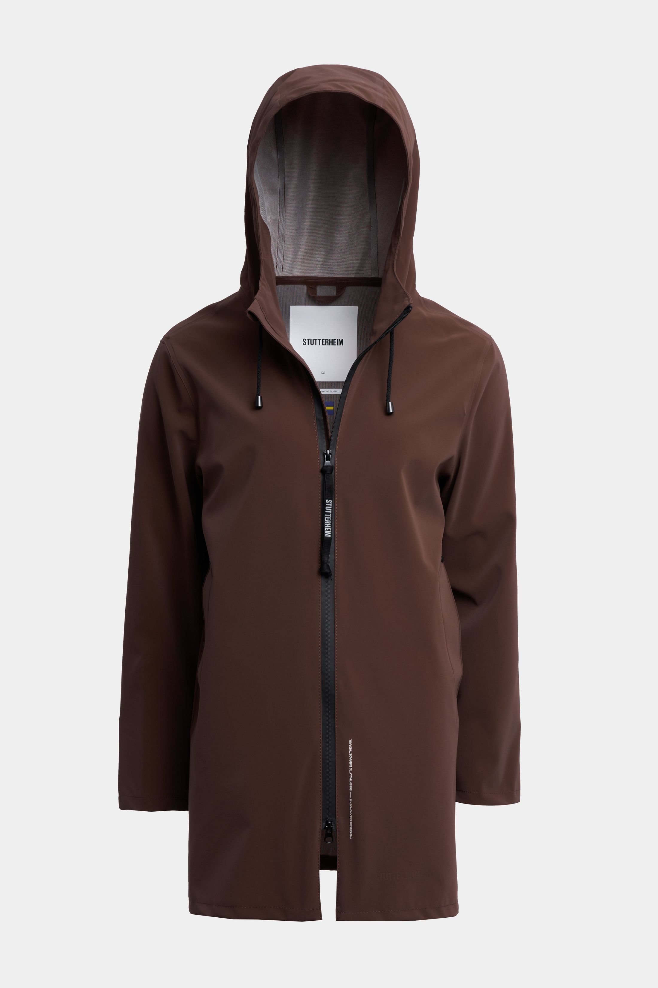 stutterheim stockholm lightweight zip matte raincoat dark brown women jackets raincoats