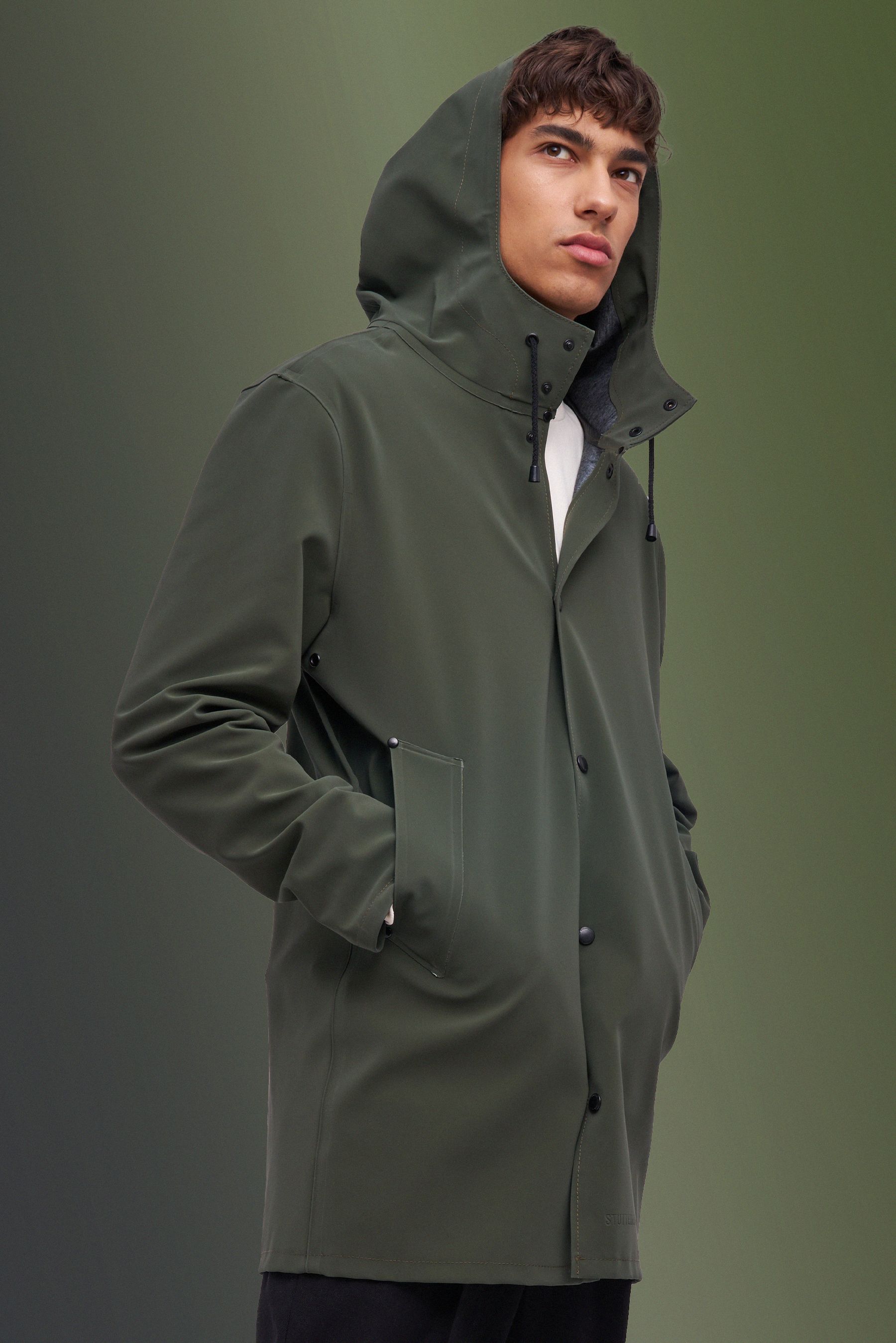 stutterheim stockholm lightweight matte zip raincoat green women jackets raincoats