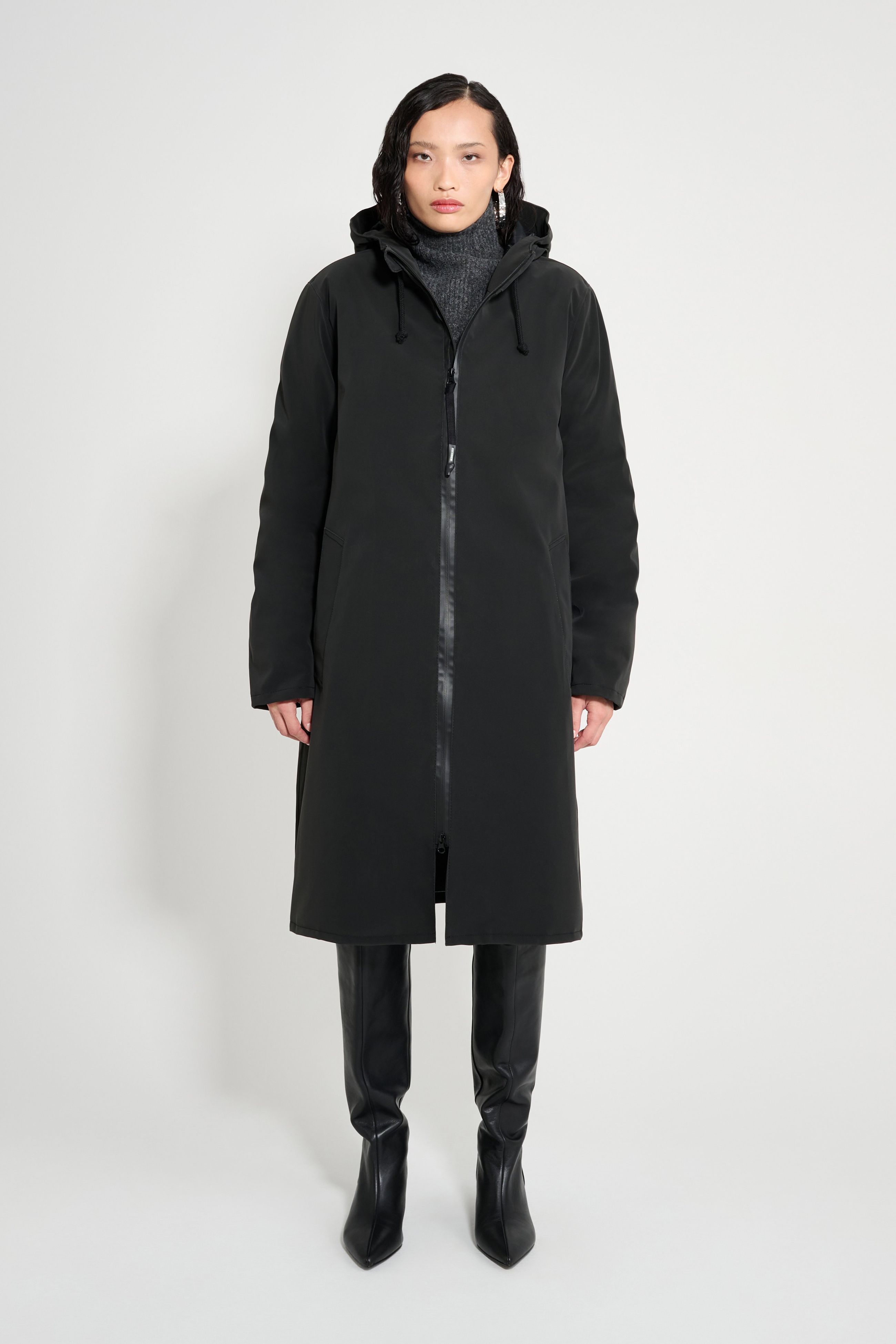 stutterheim stockholm long matte winter coat black women jackets winter-coats