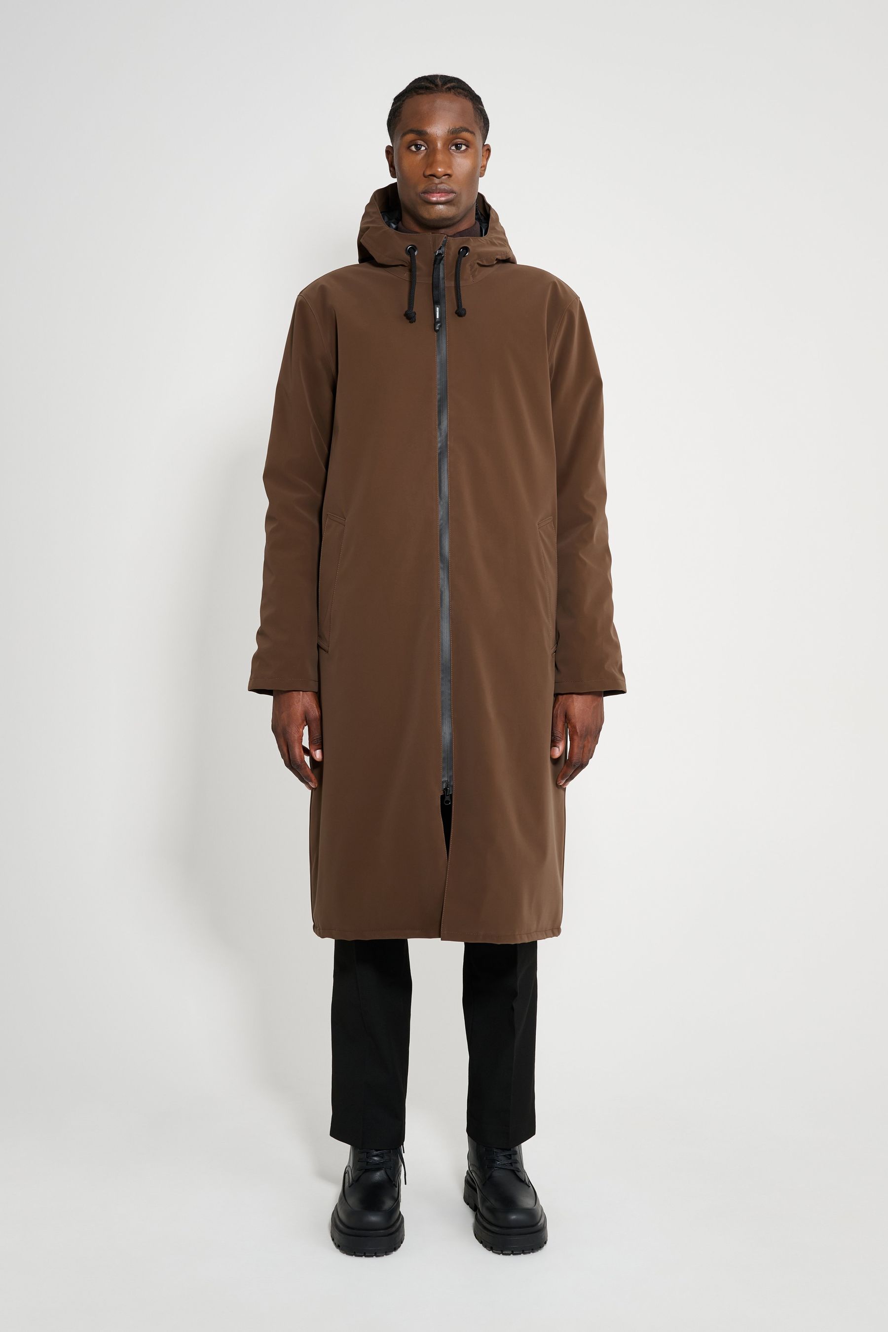 stutterheim stockholm long matte winter coat dark brown men jackets winter-coats