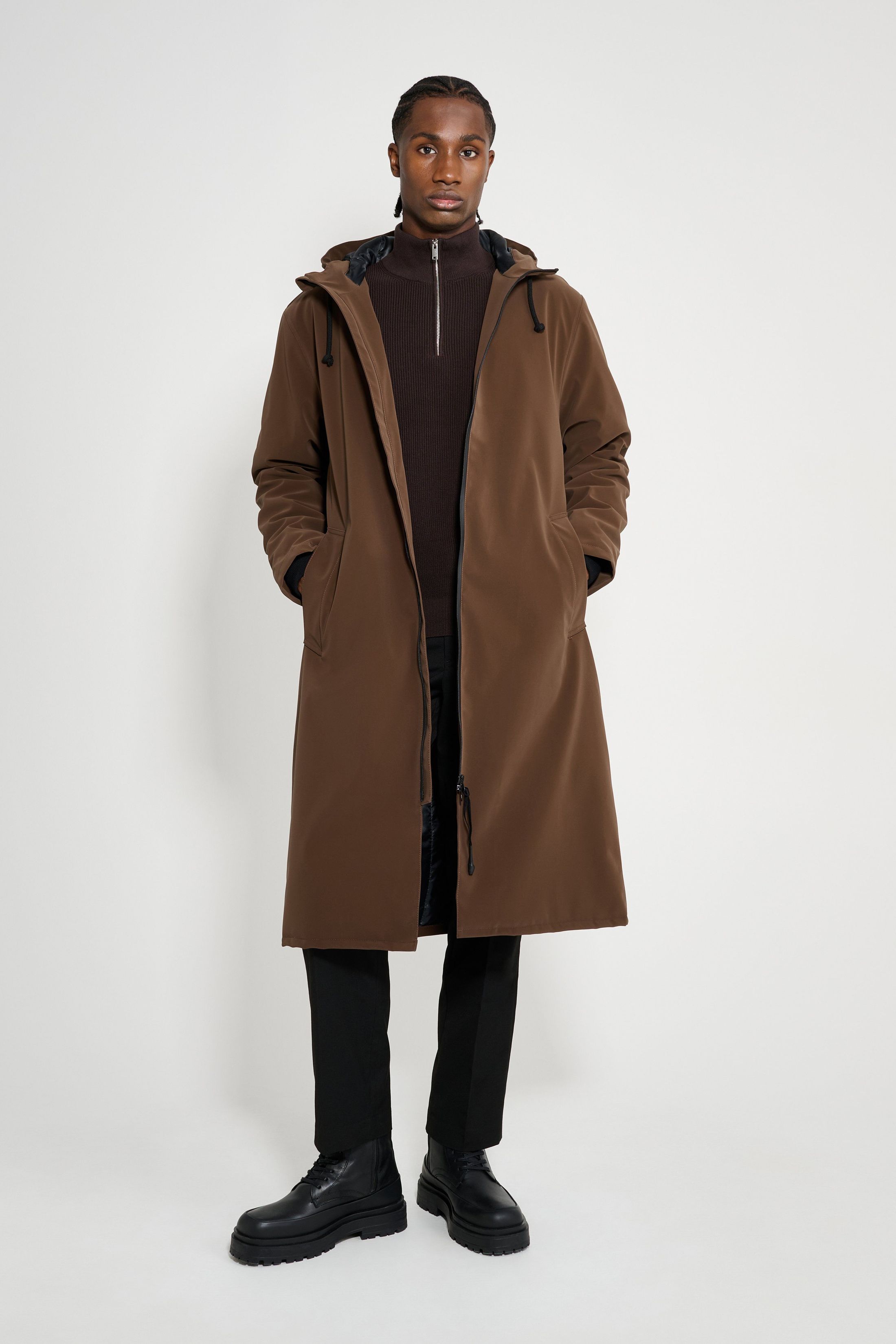 stutterheim stockholm long matte winter coat dark brown men jackets winter-coats