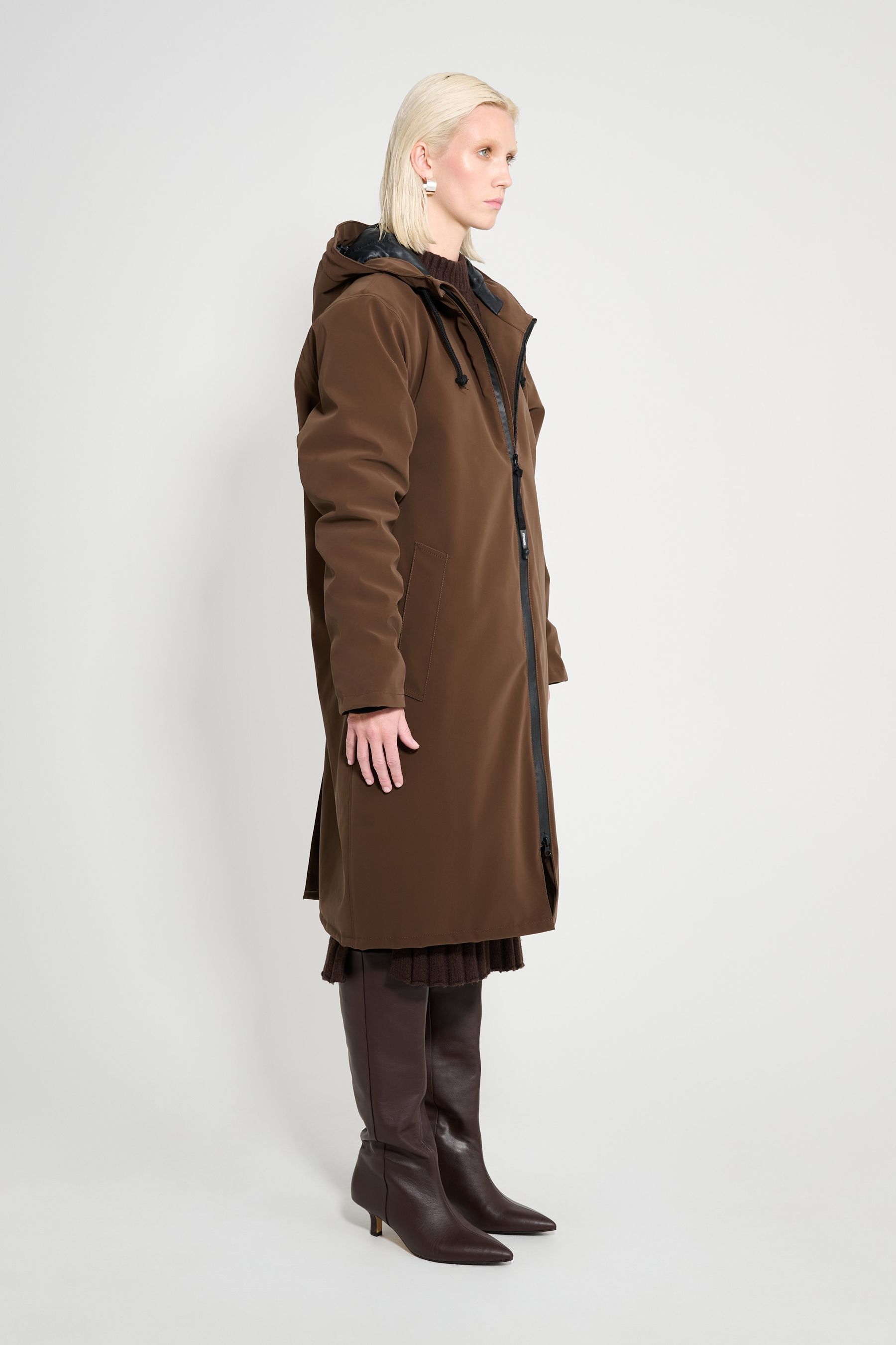 stutterheim stockholm long matte winter coat dark brown women jackets winter-coats