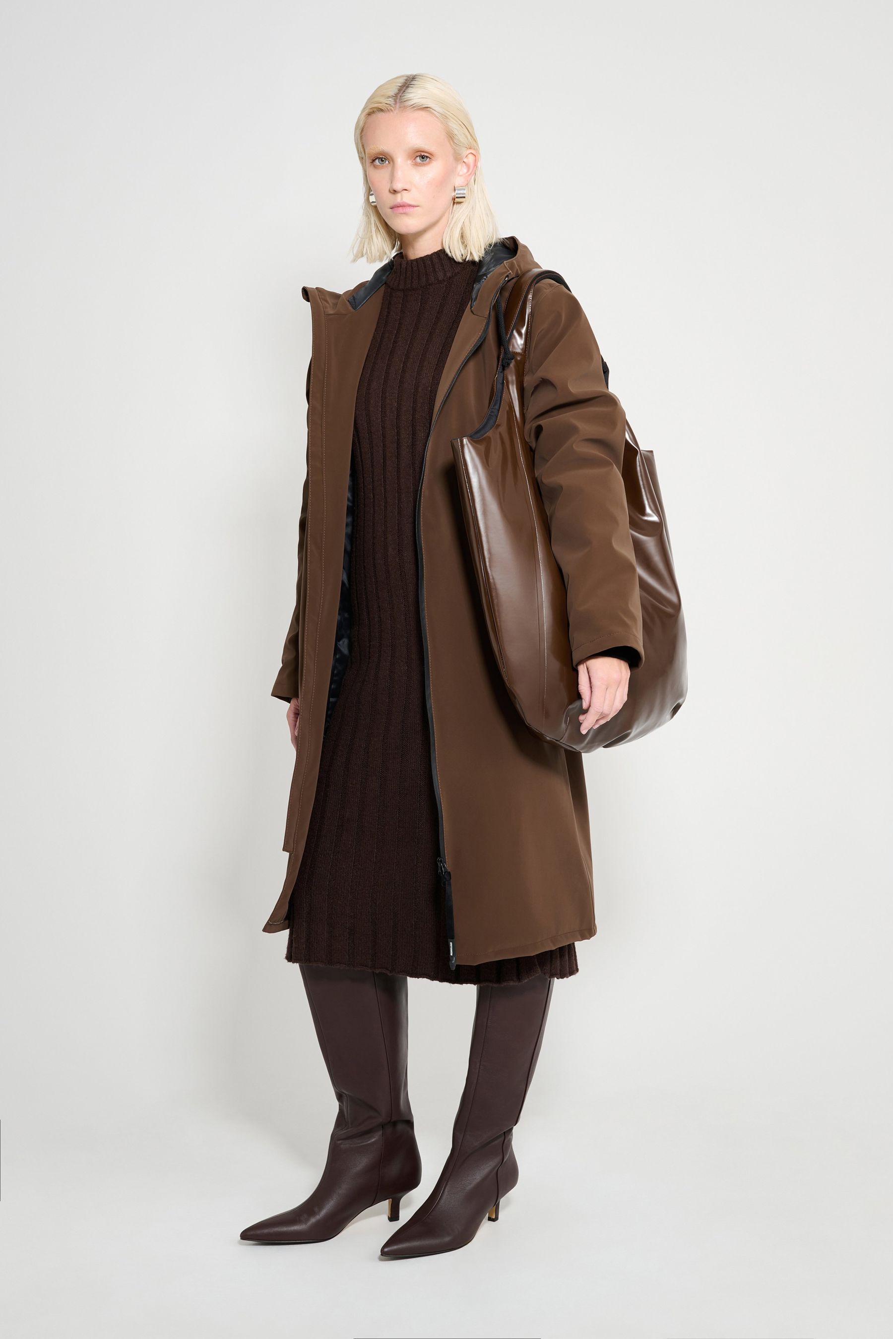 stutterheim stockholm long matte winter coat dark brown women jackets winter-coats