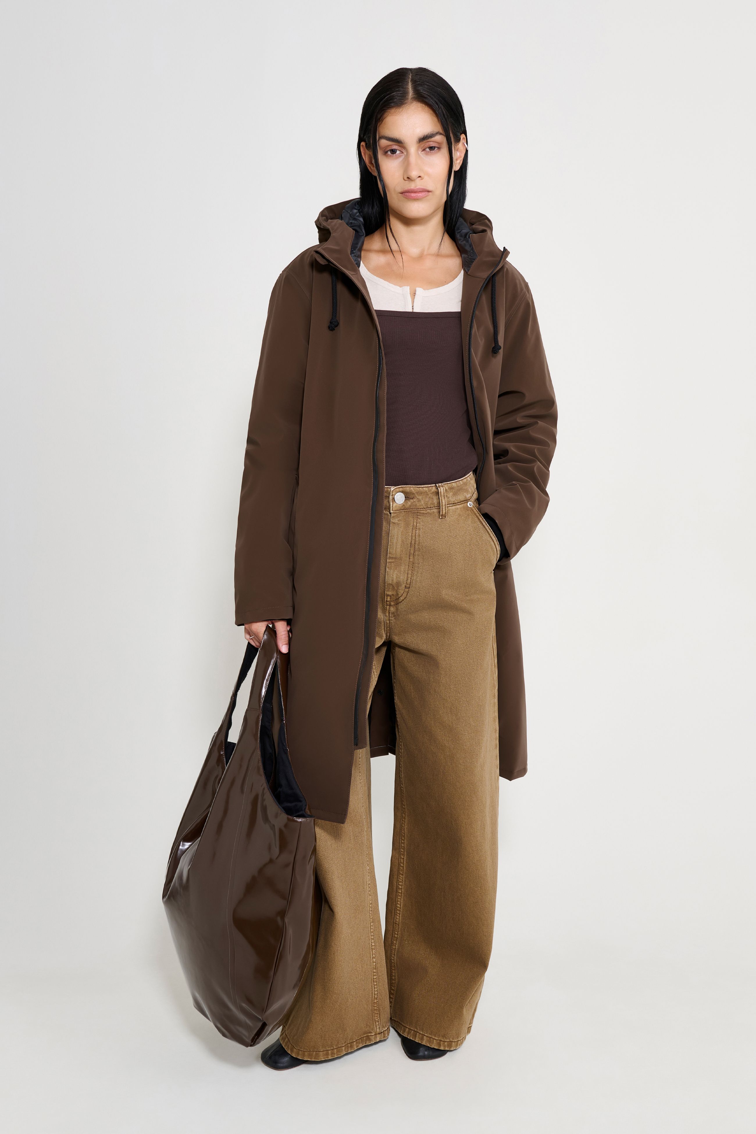 stutterheim stockholm long matte winter coat dark brown women jackets winter-coats