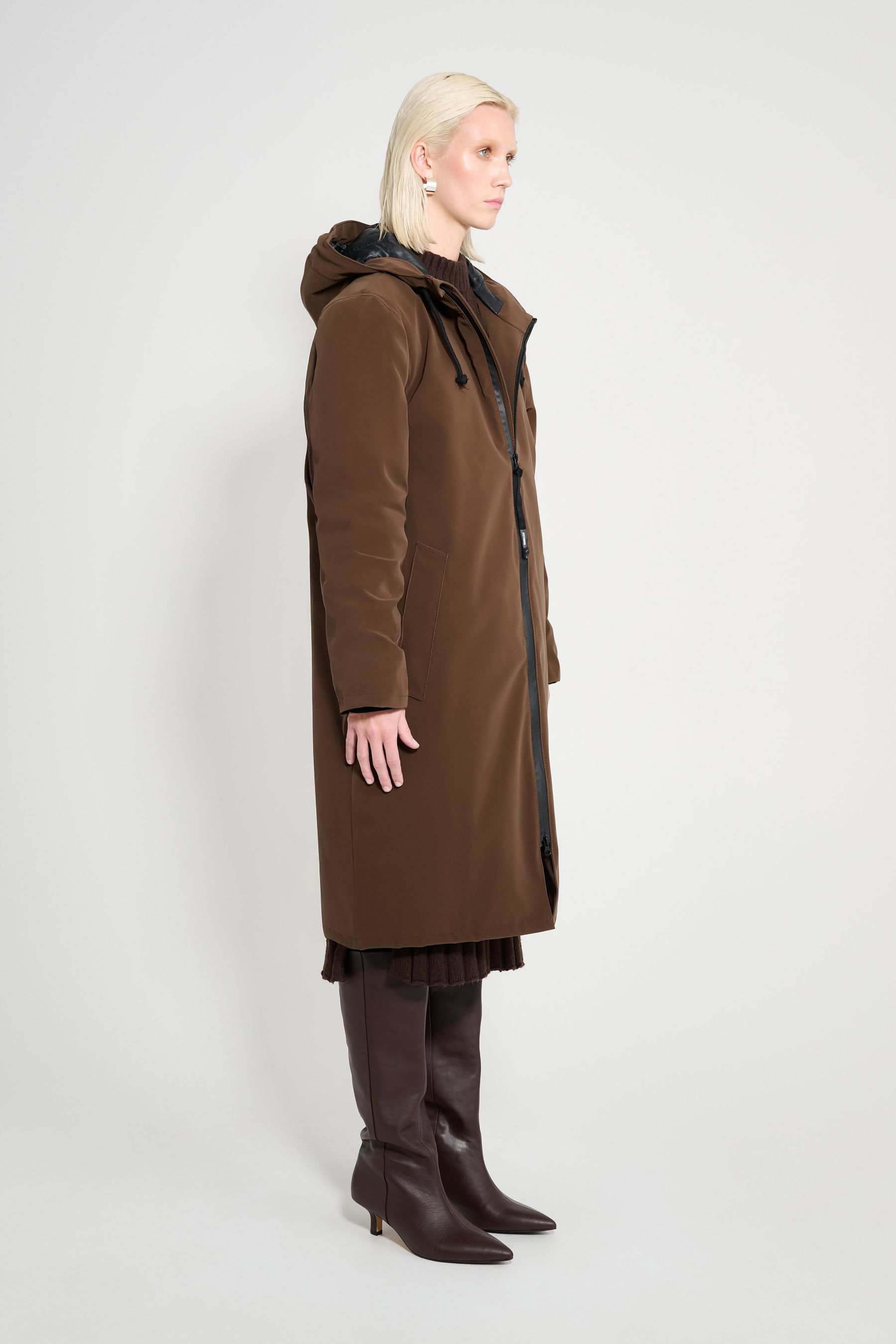 stutterheim stockholm long matte winter coat dark brown women jackets winter-coats