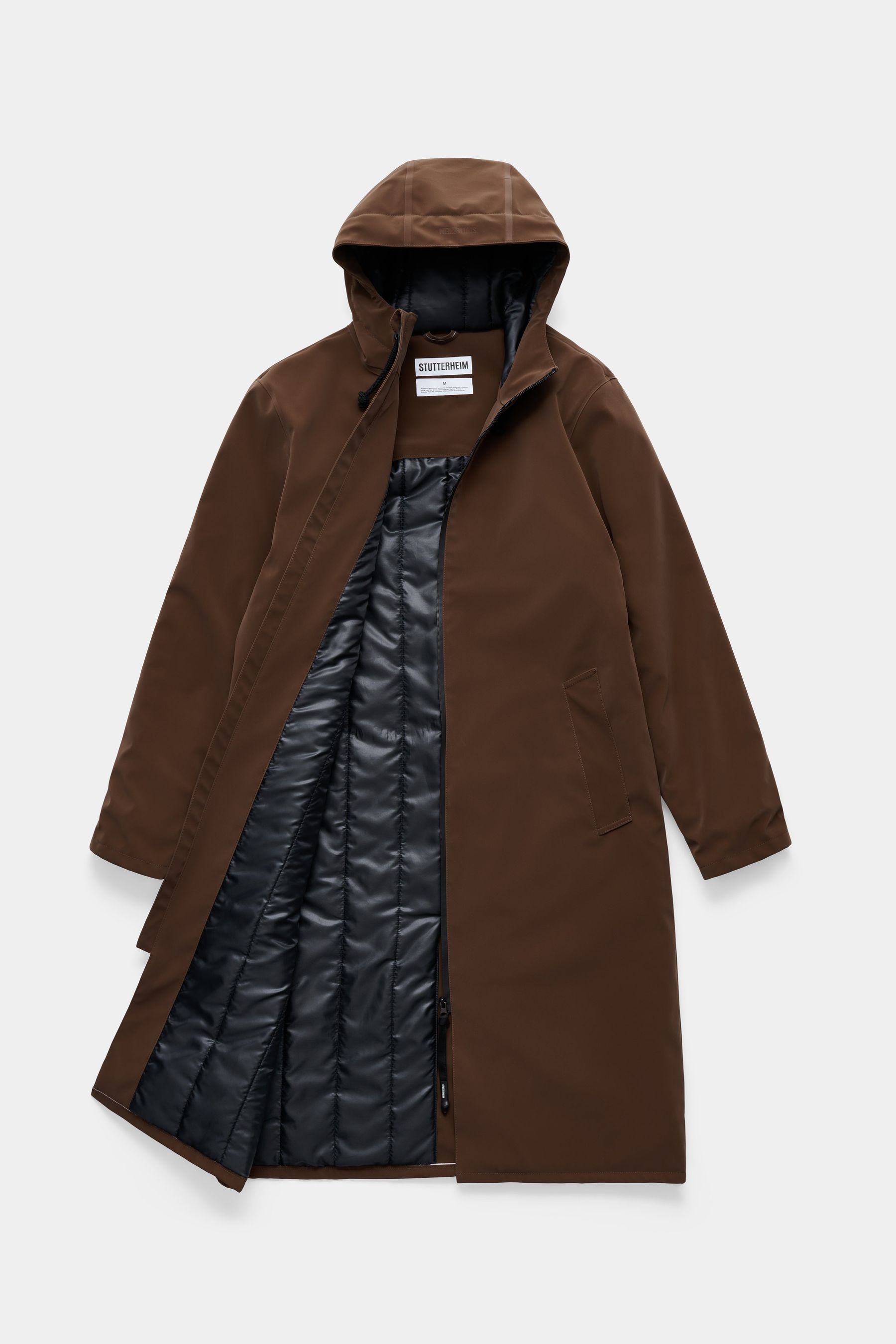 stutterheim stockholm long matte winter coat dark brown women jackets winter-coats