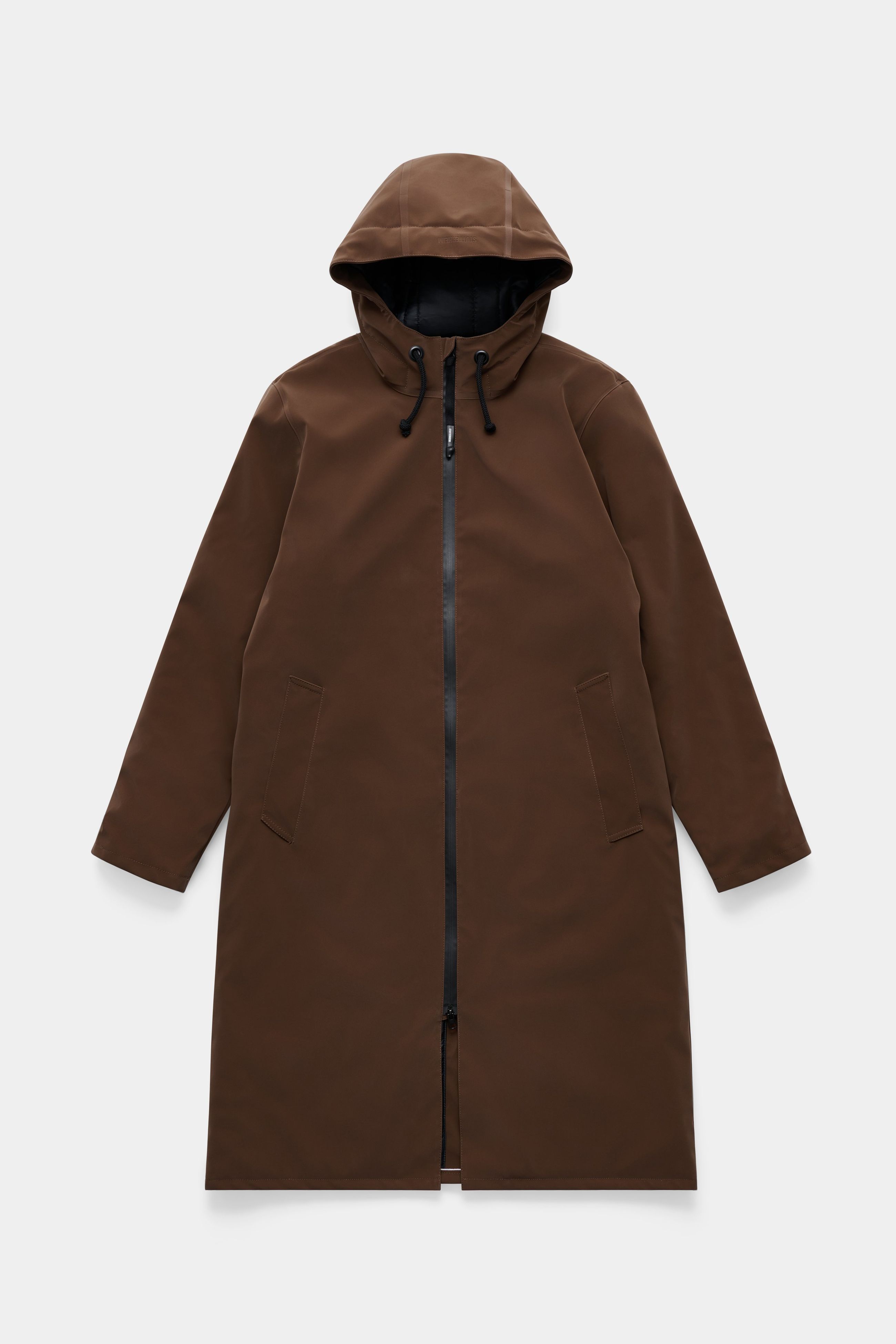 Stutterheim Stockholm Long Matte Winter Coat In Brown