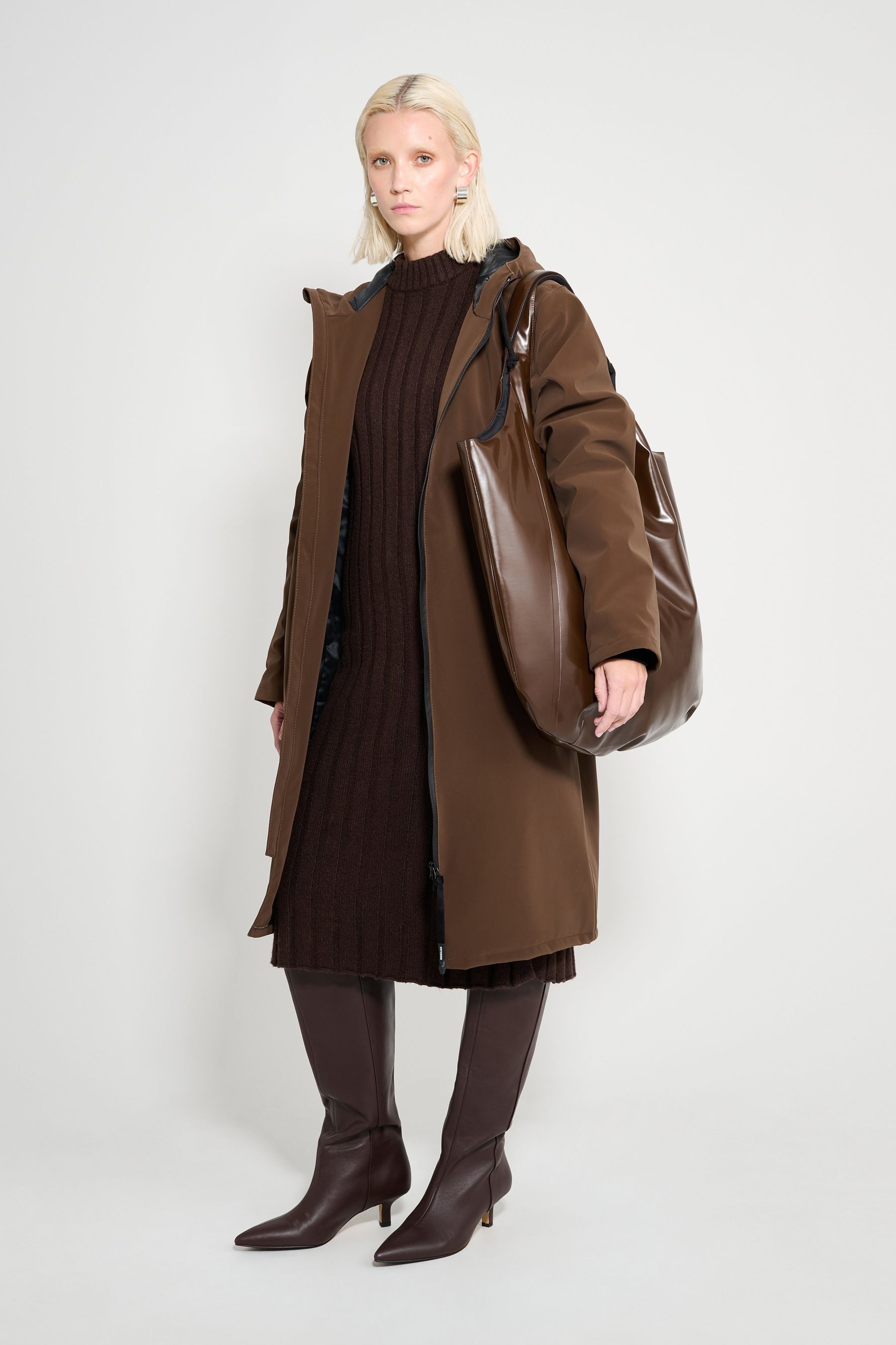 stutterheim stockholm long matte winter coat dark brown women jackets winter-coats