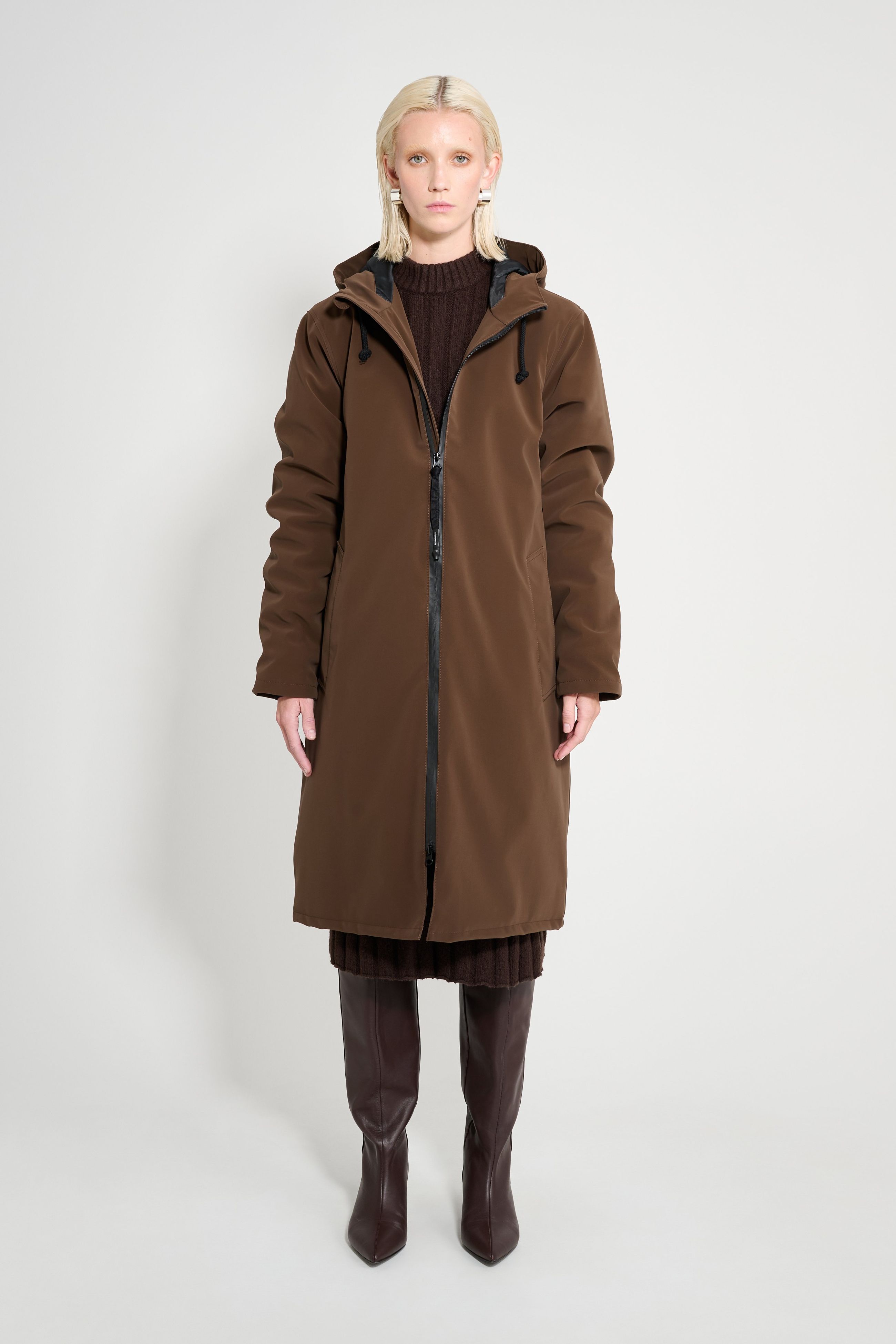 stutterheim stockholm long matte winter coat dark brown women jackets winter-coats