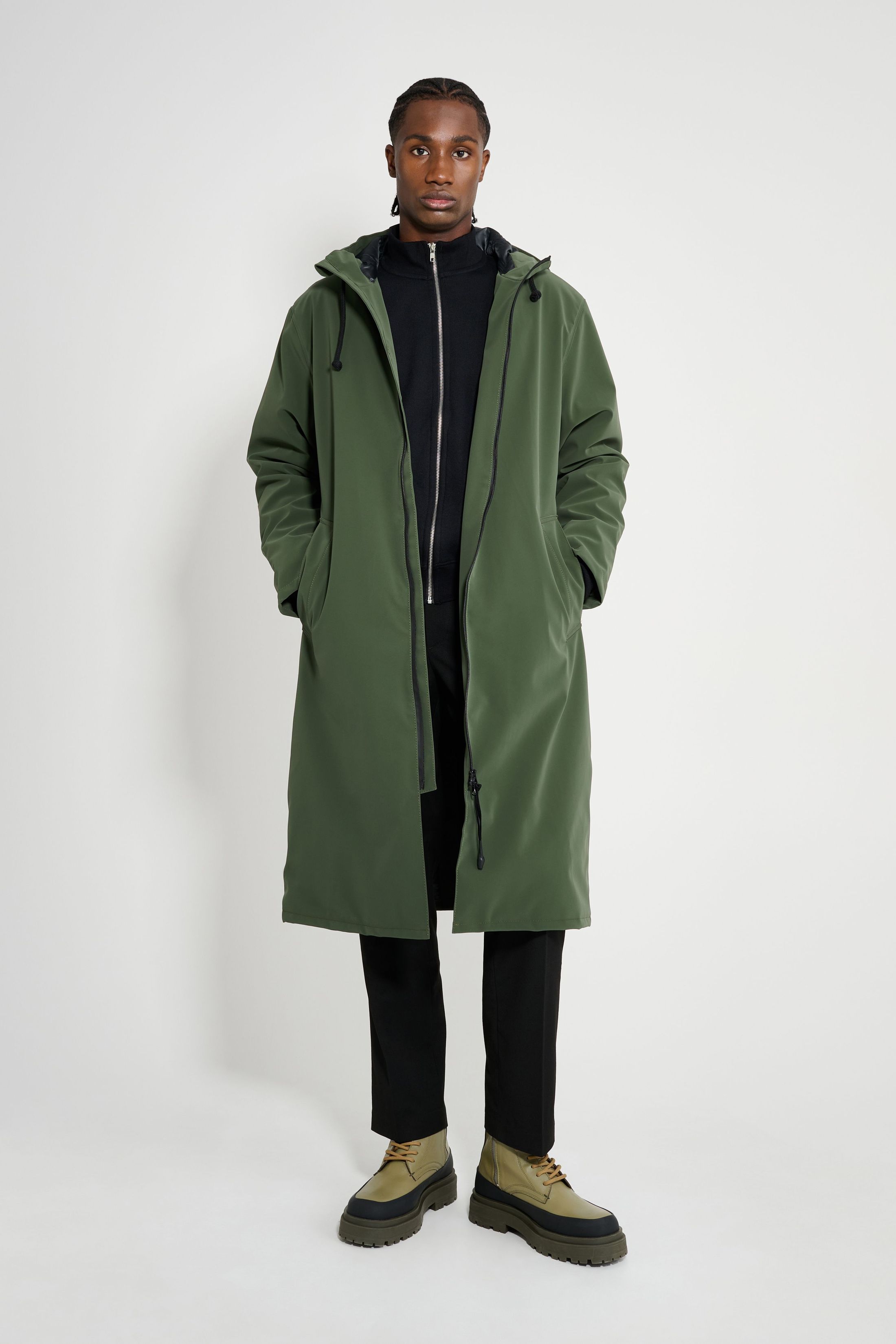 stutterheim stockholm long matte winter coat green men jackets winter-coats