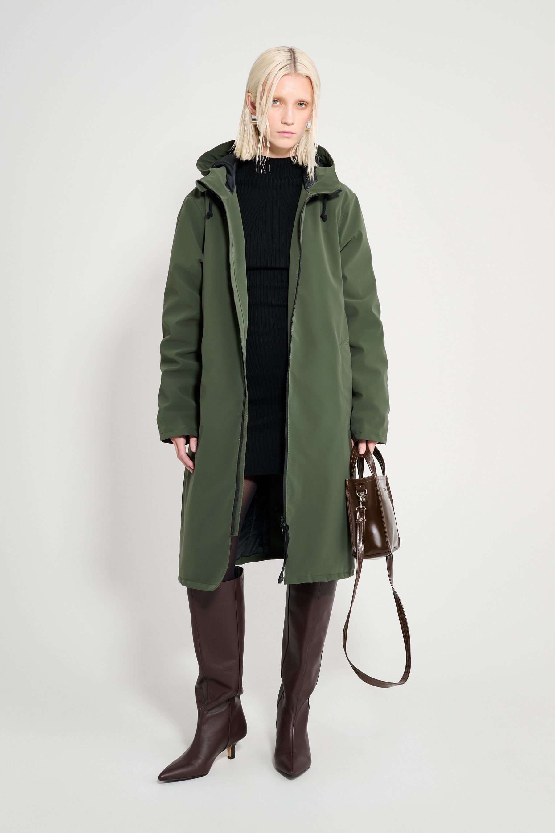 stutterheim stockholm long matte winter coat green women jackets winter-coats