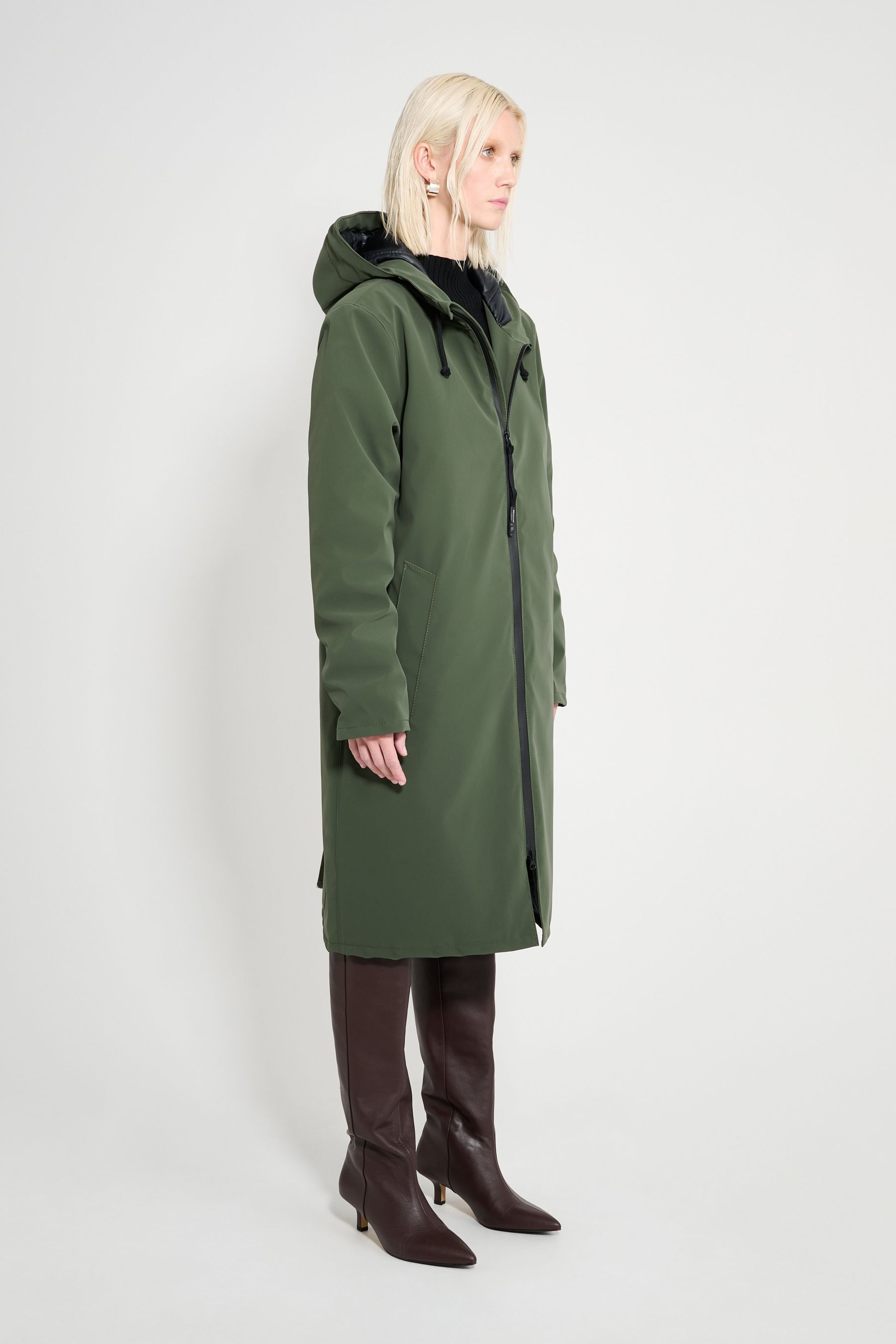 stutterheim stockholm long matte winter coat green women jackets winter-coats