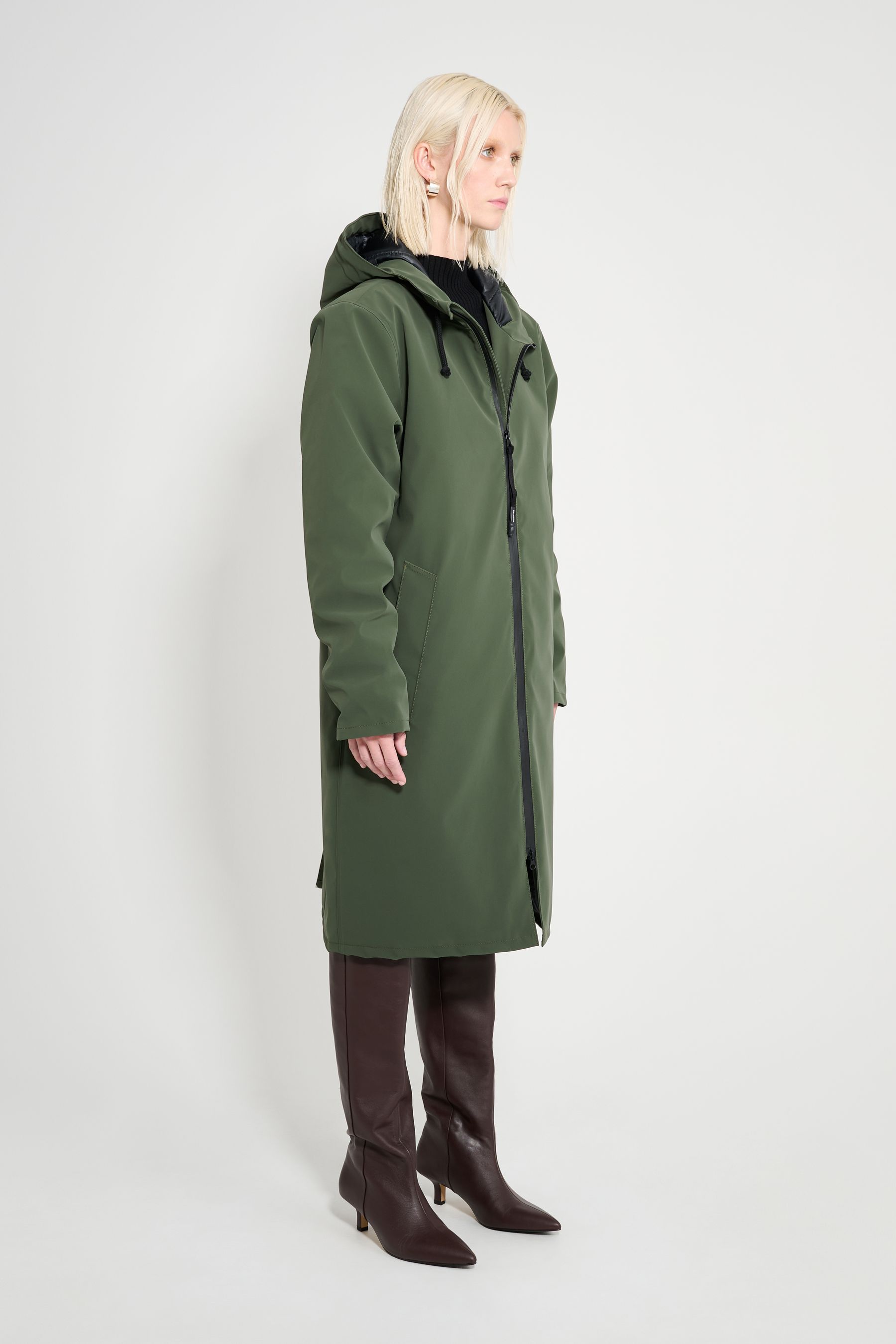 stutterheim stockholm long matte winter coat green women jackets winter-coats