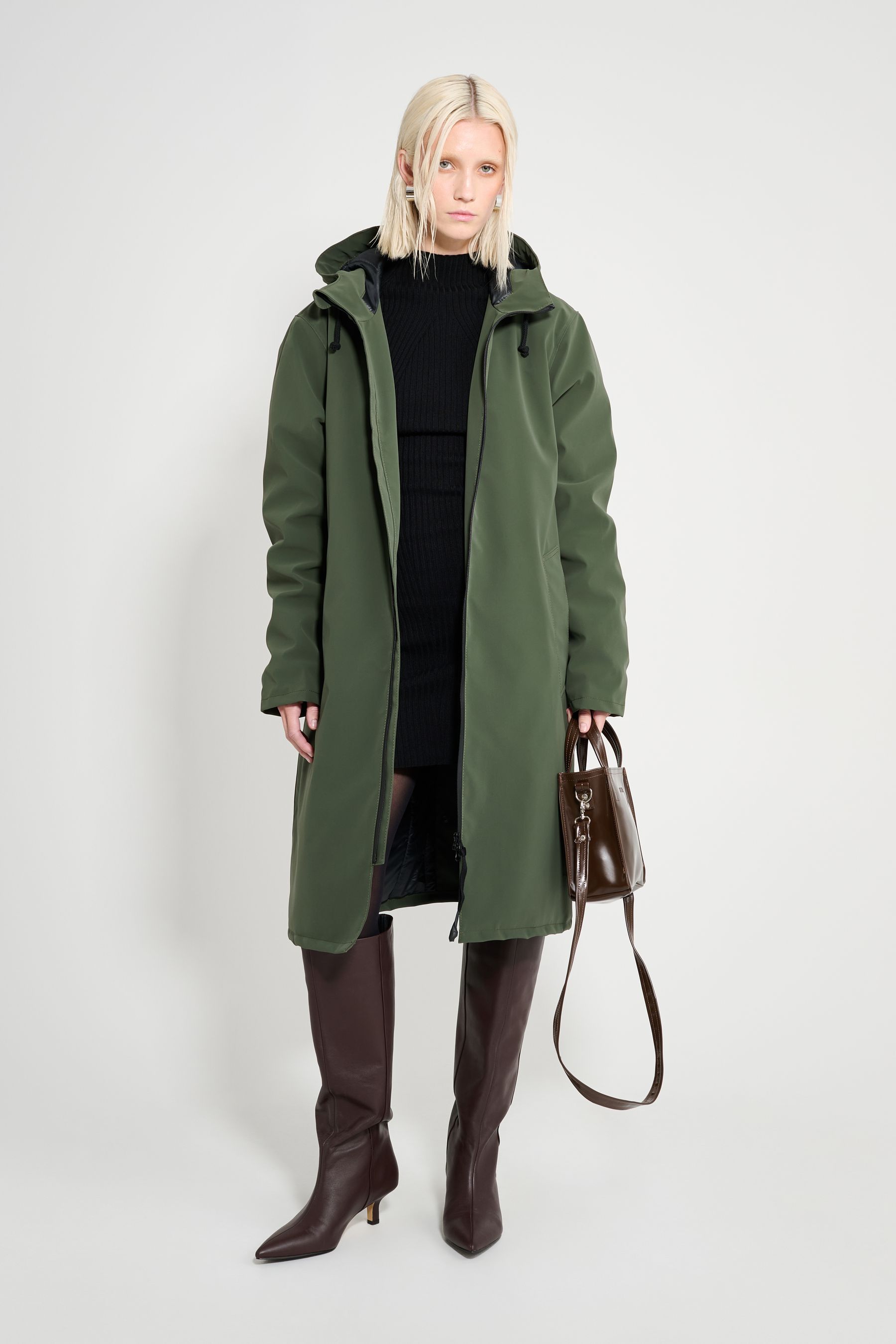 stutterheim stockholm long matte winter coat green women jackets winter-coats