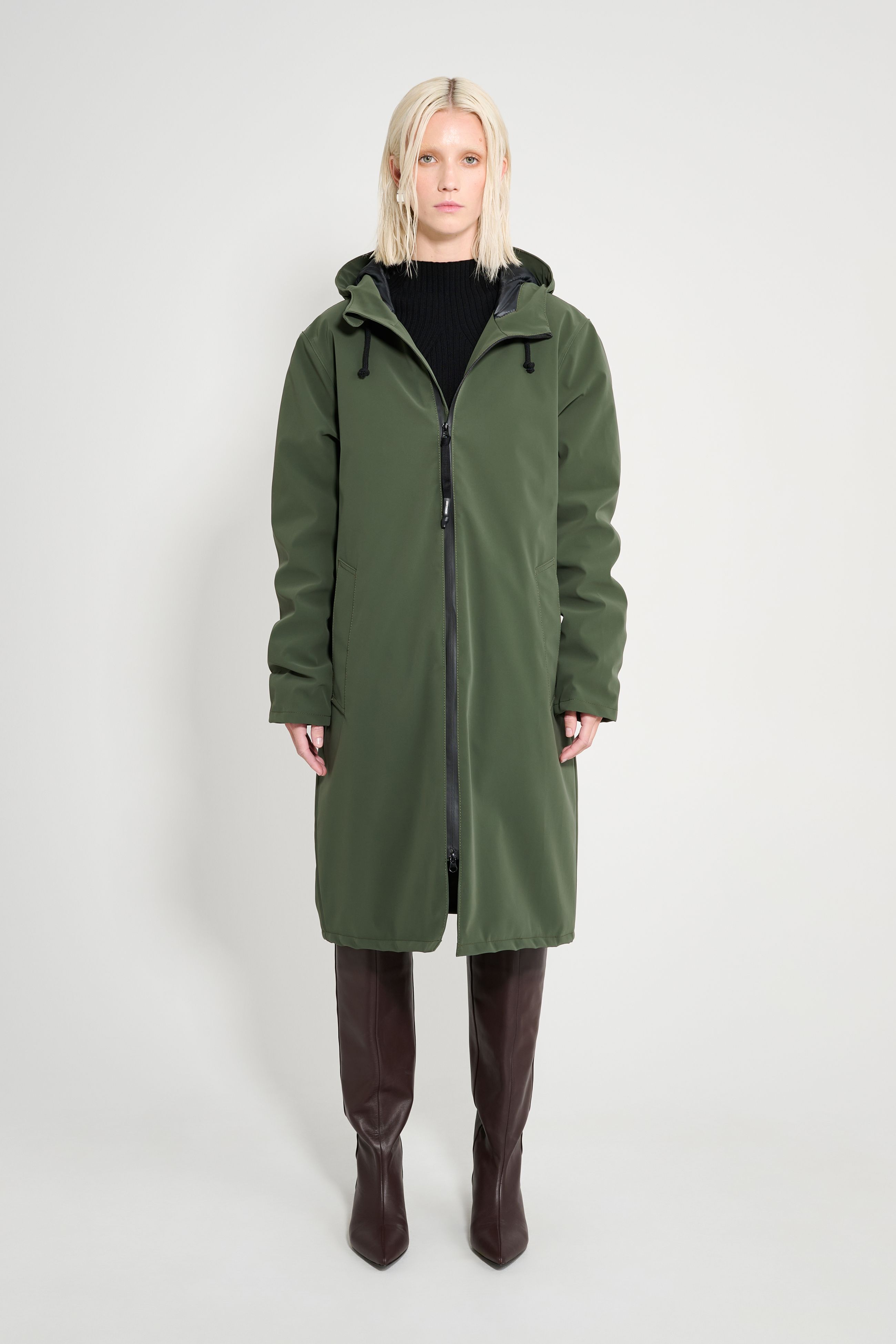 stutterheim stockholm long matte winter coat green women jackets winter-coats