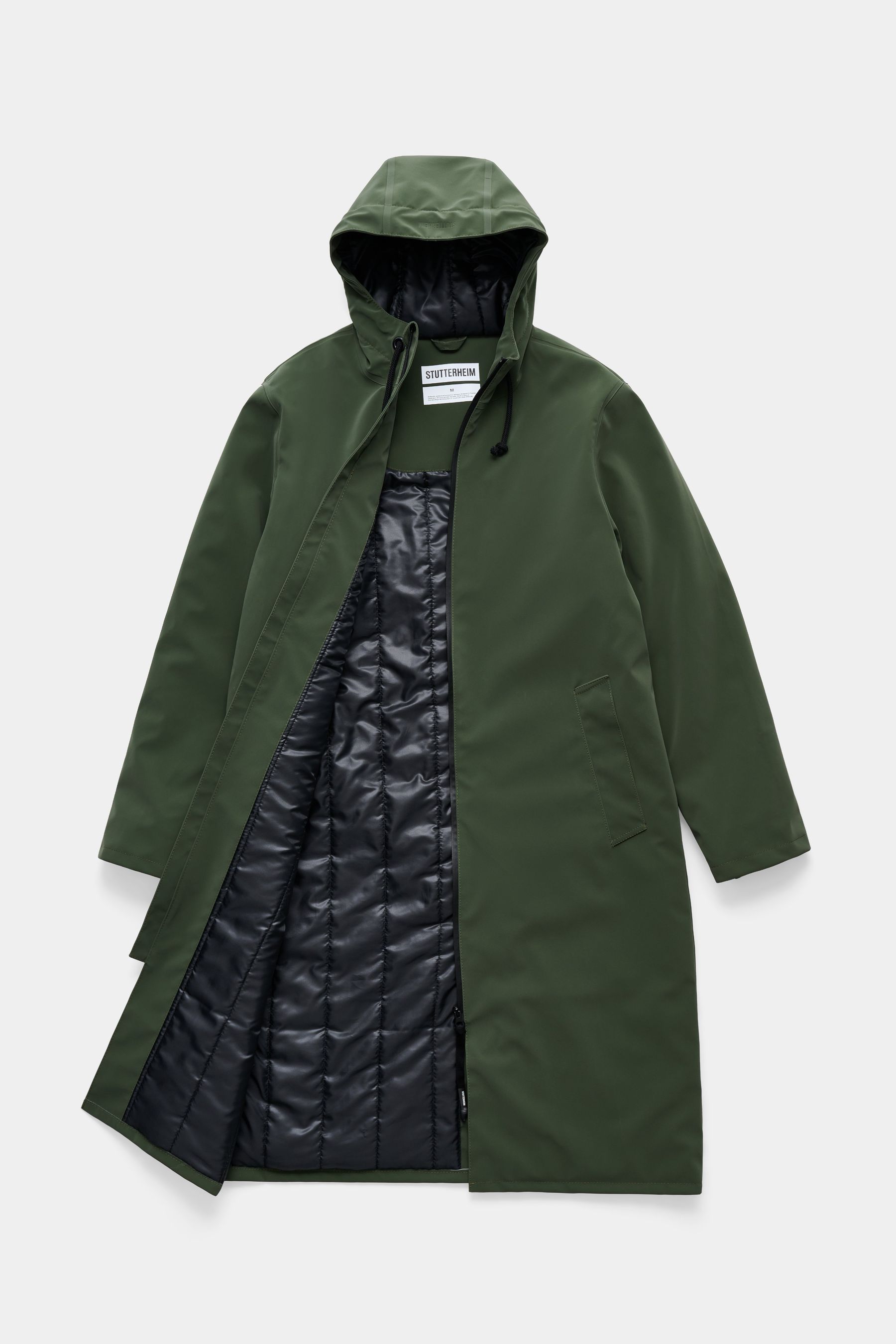 stutterheim stockholm long matte winter coat green women jackets winter-coats