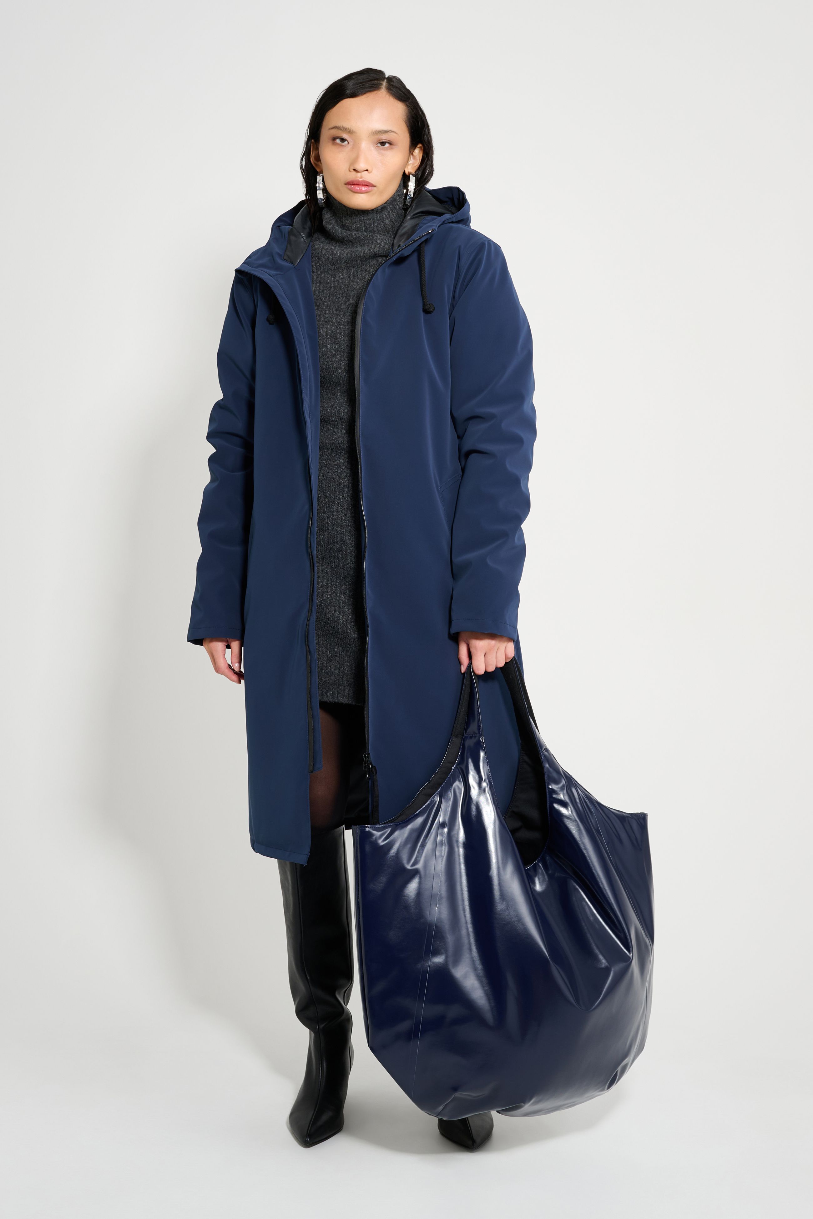 stutterheim stockholm long matte winter coat navy women jackets winter-coats