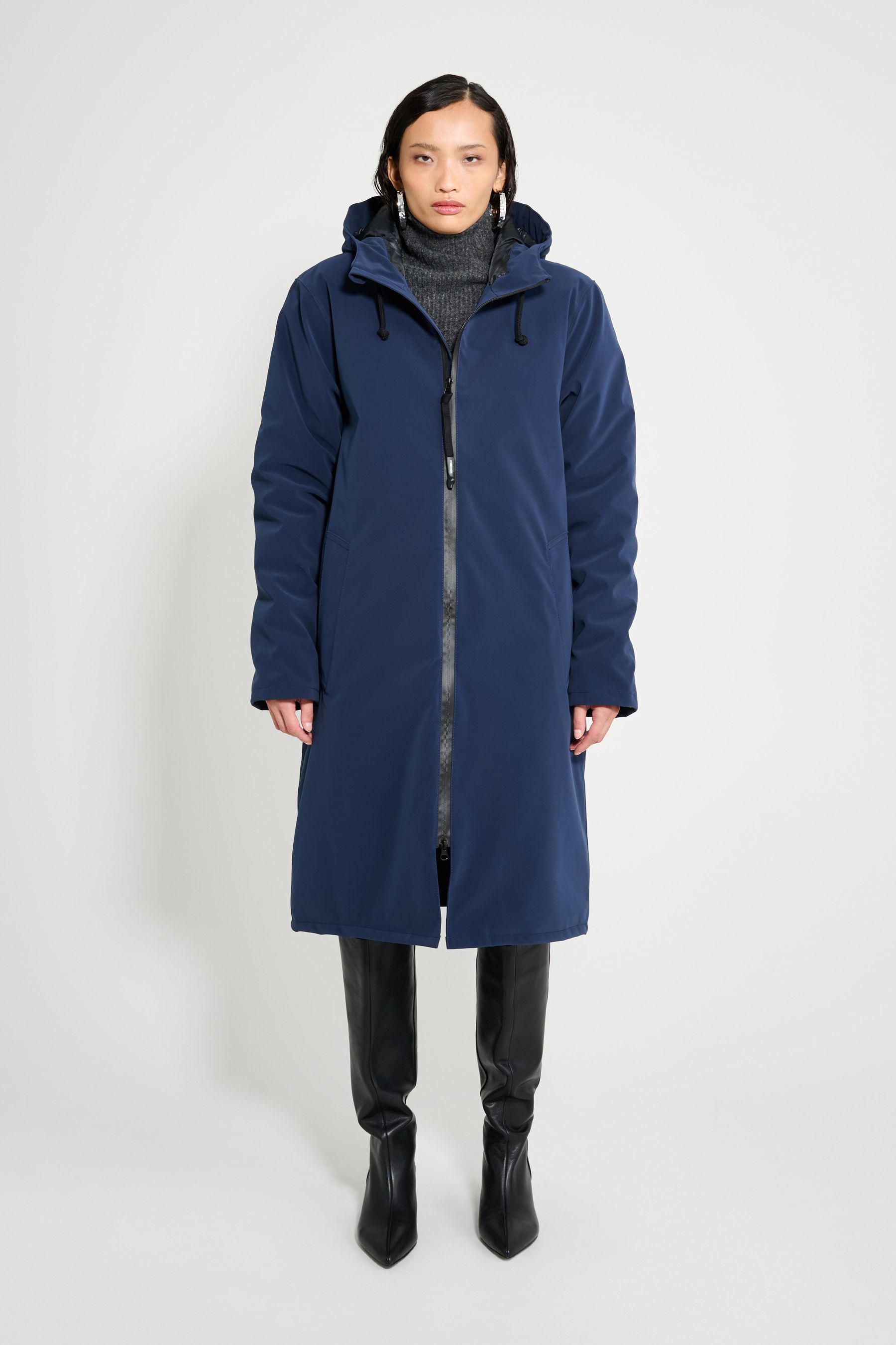 stutterheim stockholm long matte winter coat navy women jackets winter-coats