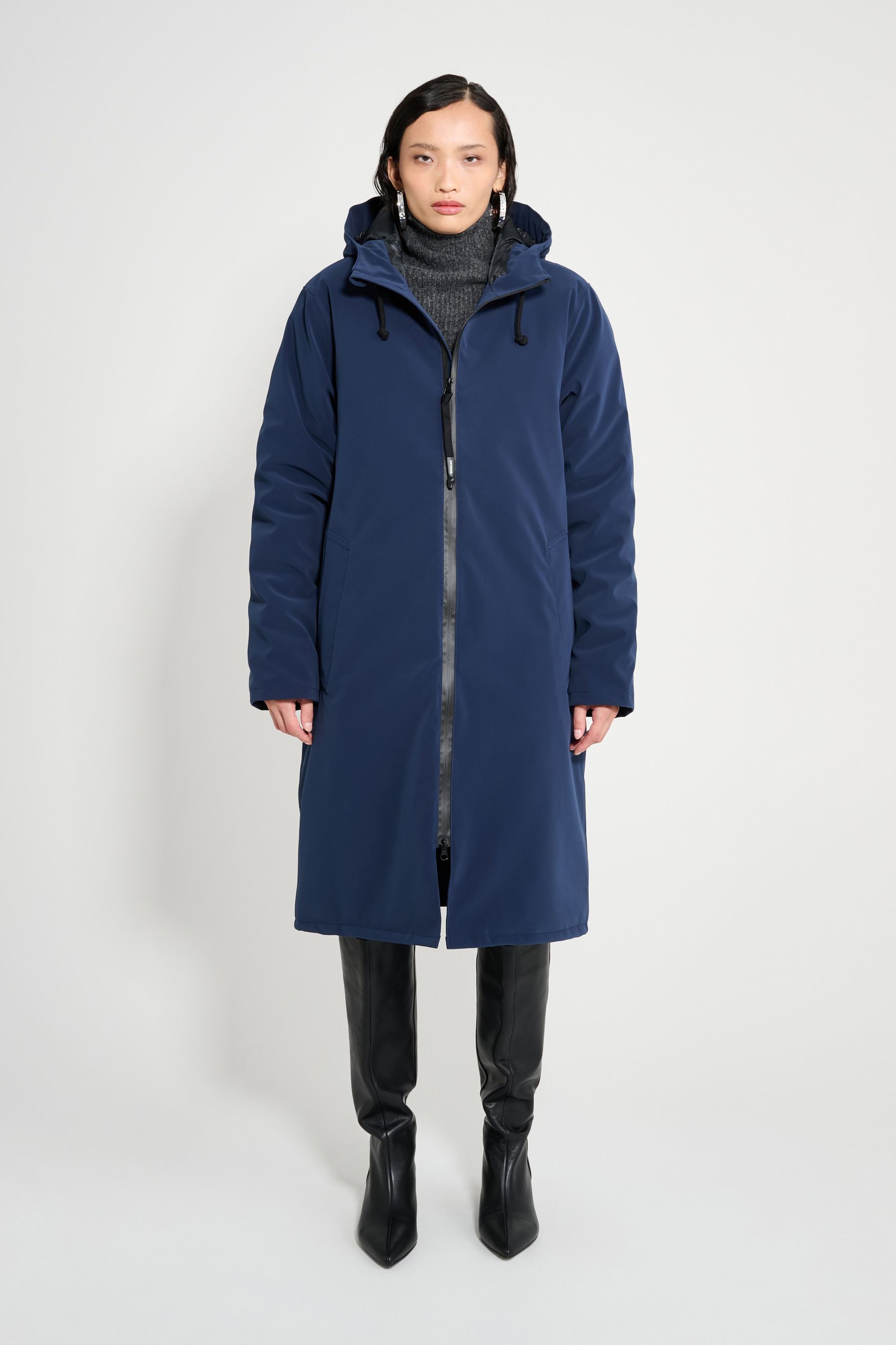 stutterheim stockholm long matte winter coat navy women jackets winter-coats