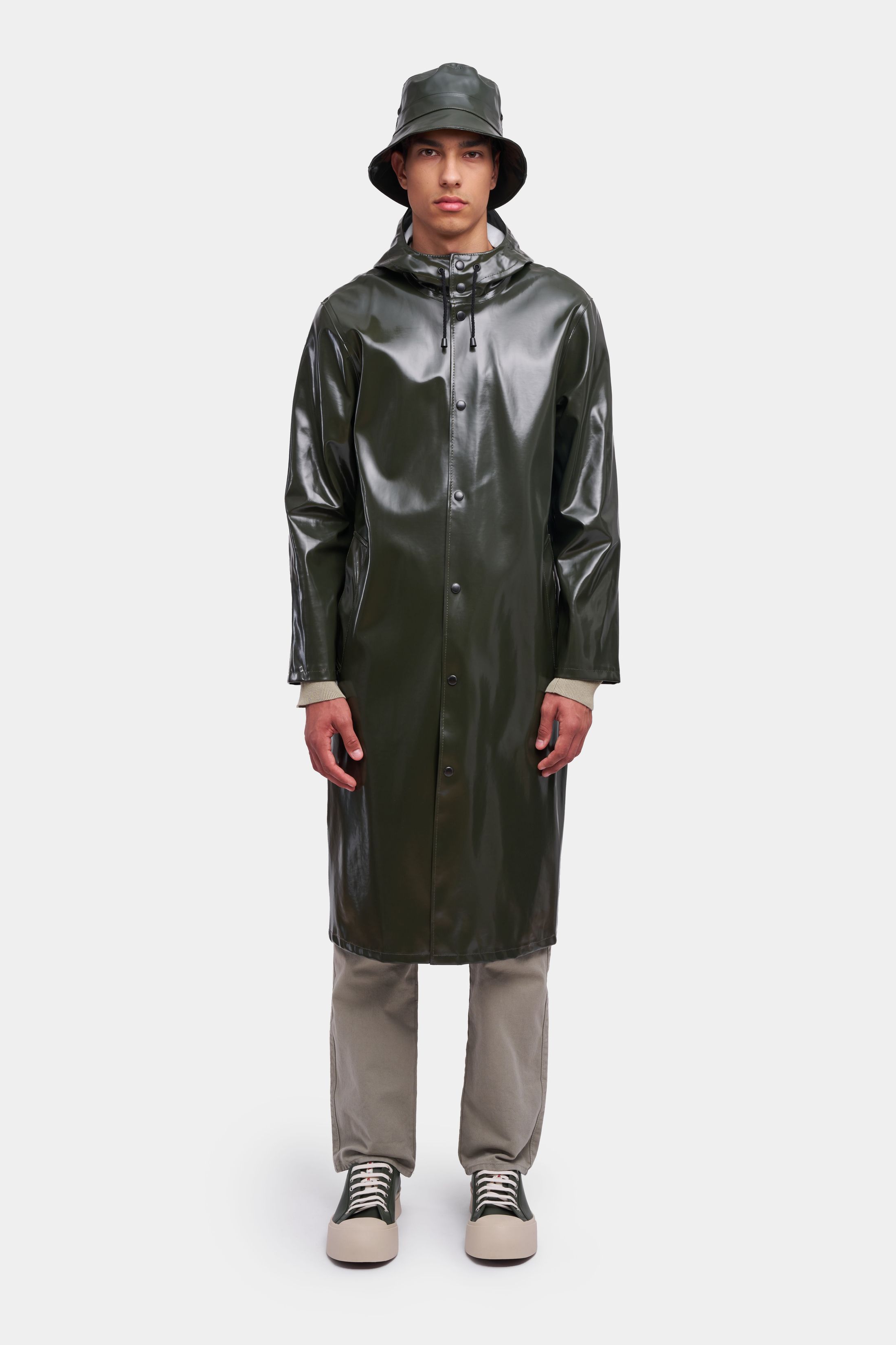 stutterheim stockholm long opal raincoat green men jackets raincoats