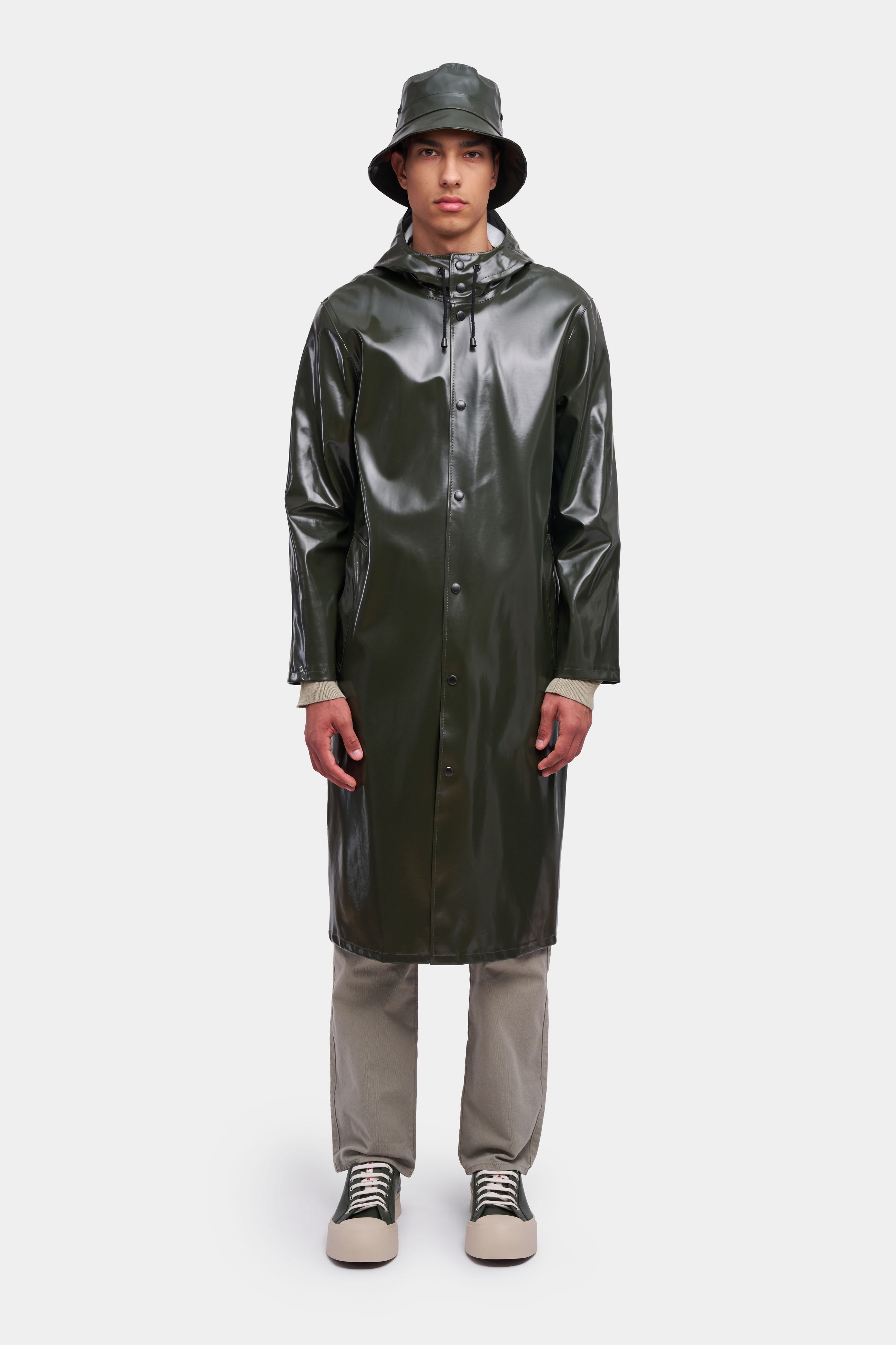 stutterheim stockholm long opal raincoat green men jackets raincoats