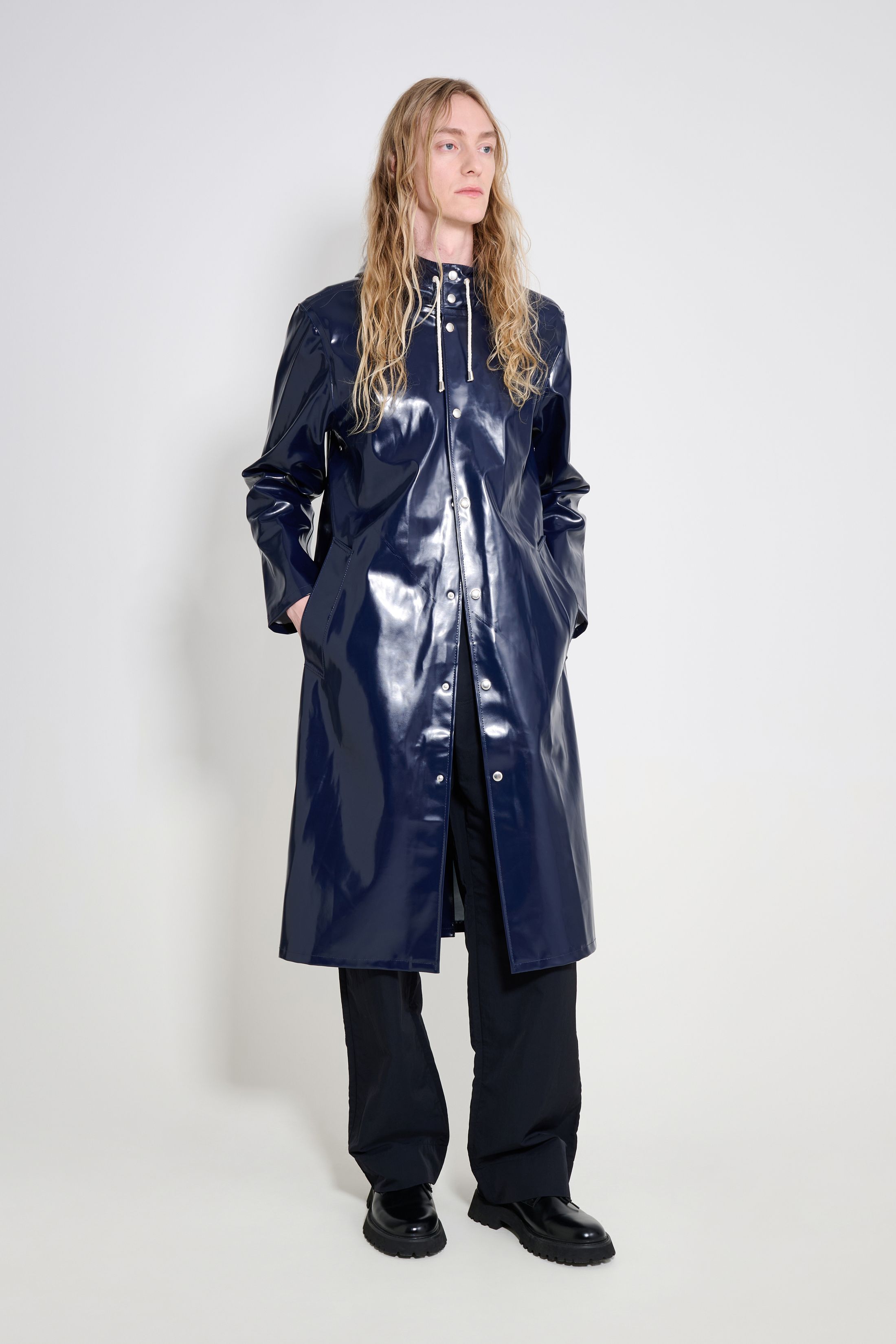 stutterheim stockholm long opal raincoat navy men jackets raincoats